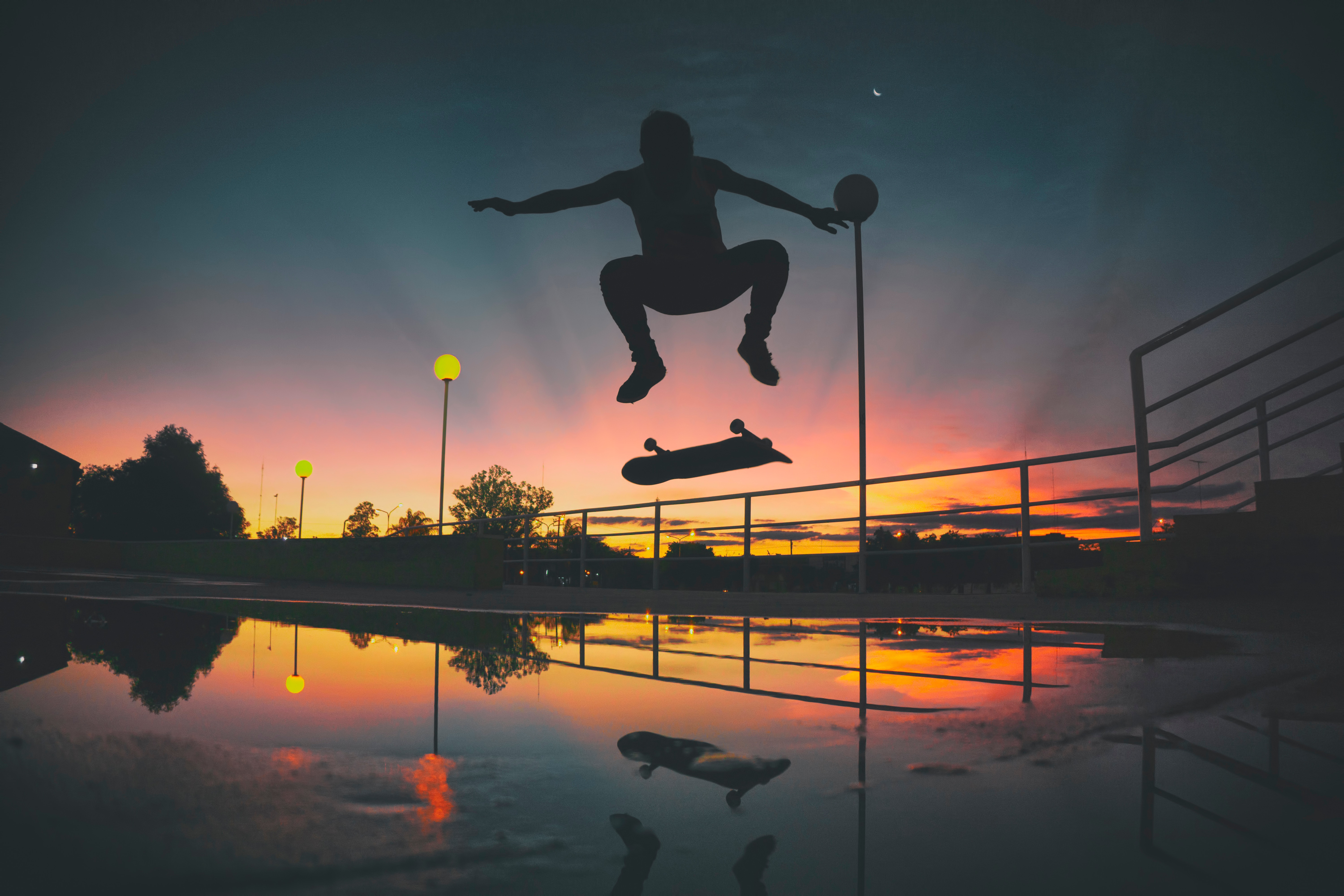 skateboard, skateboarding, sports, night, sunset