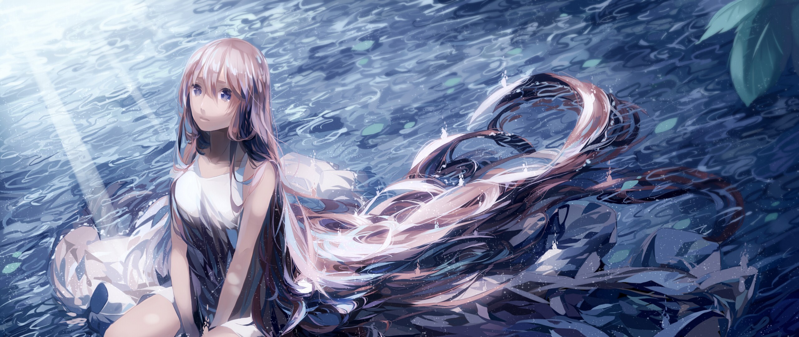 Laden Sie das Wasser, Vocaloid, Animes, Lange Haare, Lukas Megurin-Bild kostenlos auf Ihren PC-Desktop herunter