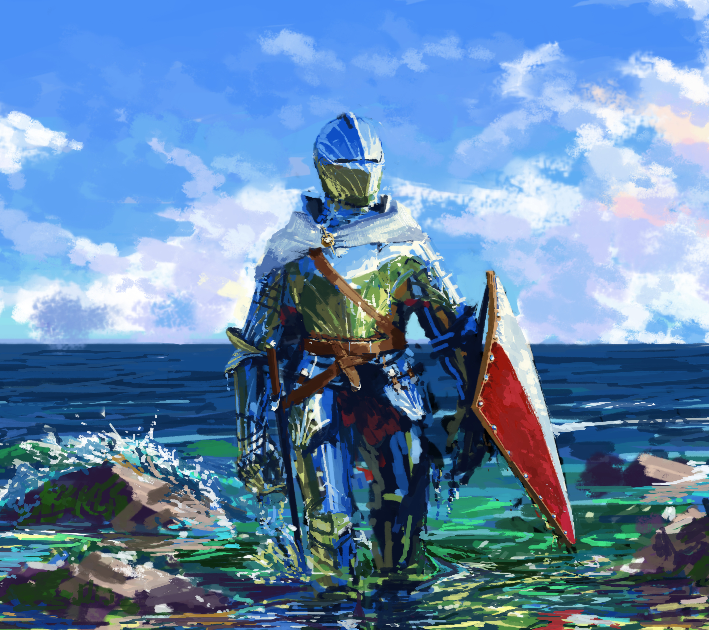 Download mobile wallpaper Fantasy, Horizon, Shield, Warrior, Knight, Armor for free.