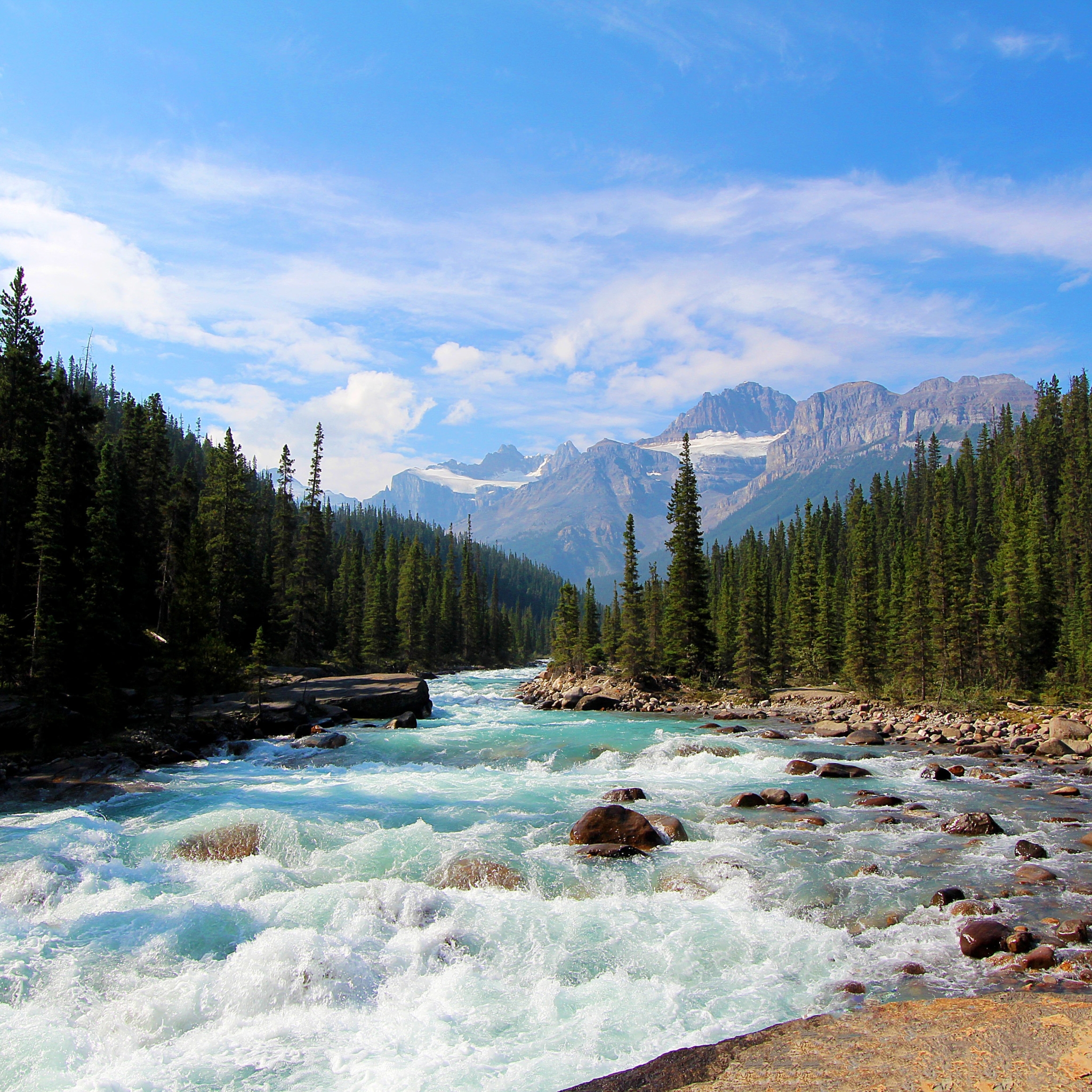 Download mobile wallpaper Landscape, Canada, Forest, Earth, River, Banff National Park for free.