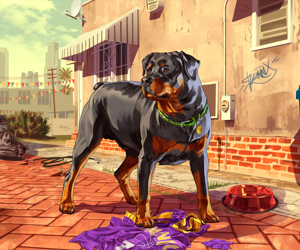 Download mobile wallpaper Dog, Video Game, Grand Theft Auto, Grand Theft Auto V, Chop (Grand Theft Auto) for free.