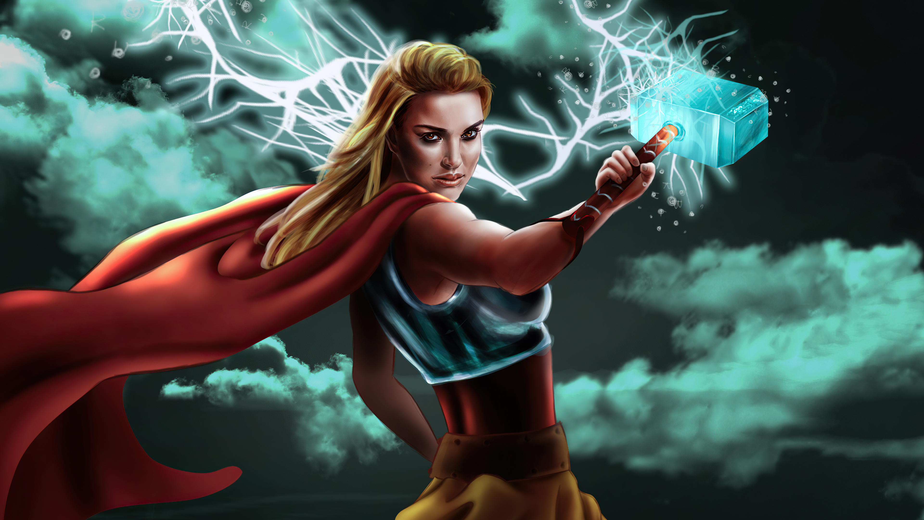 Download mobile wallpaper Natalie Portman, Movie, Mjölnir, Jane Foster, Thor: Love And Thunder for free.
