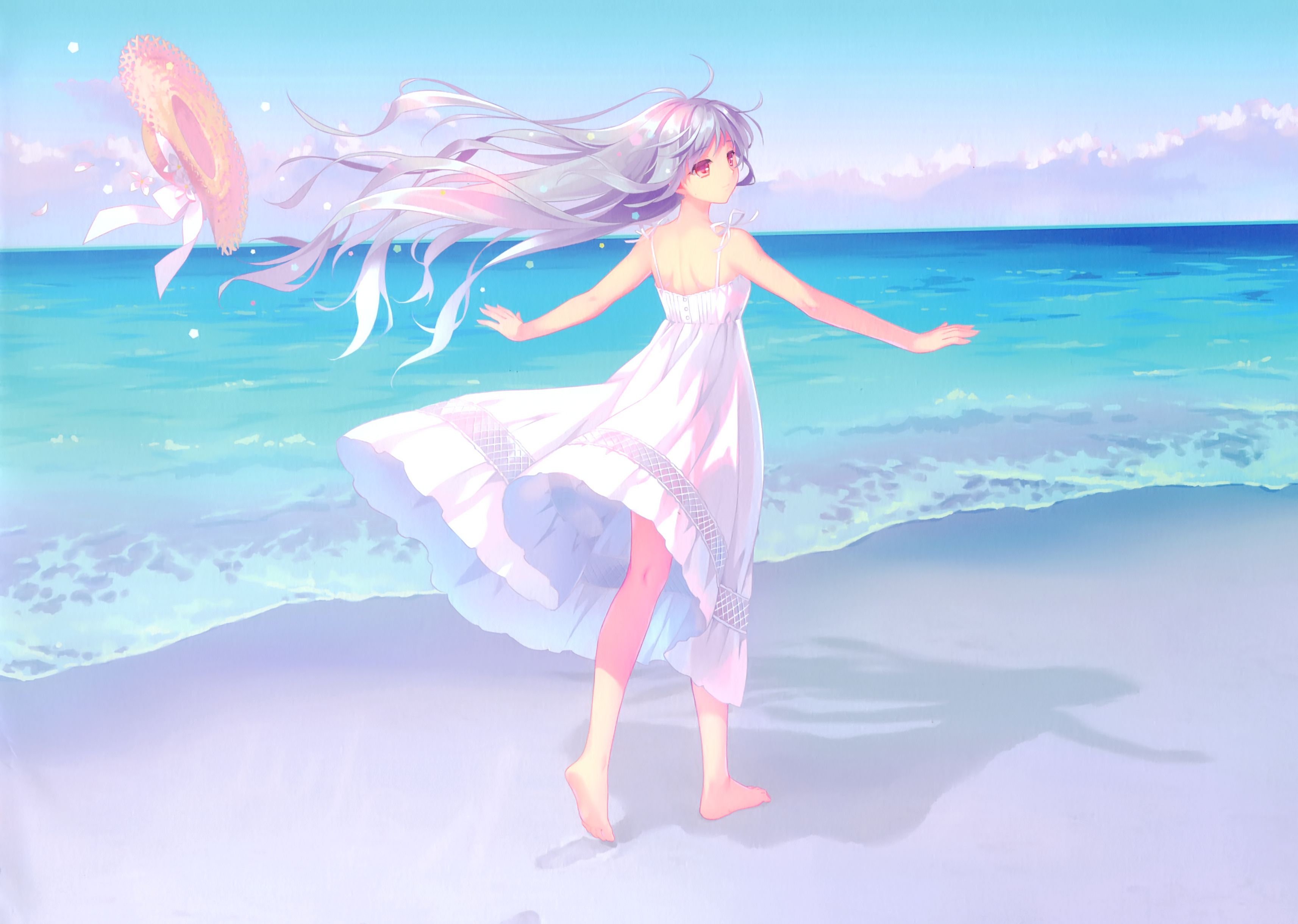 Free download wallpaper Anime, Feet, Long Hair, Barefoot, White Dress, Kantai Collection on your PC desktop