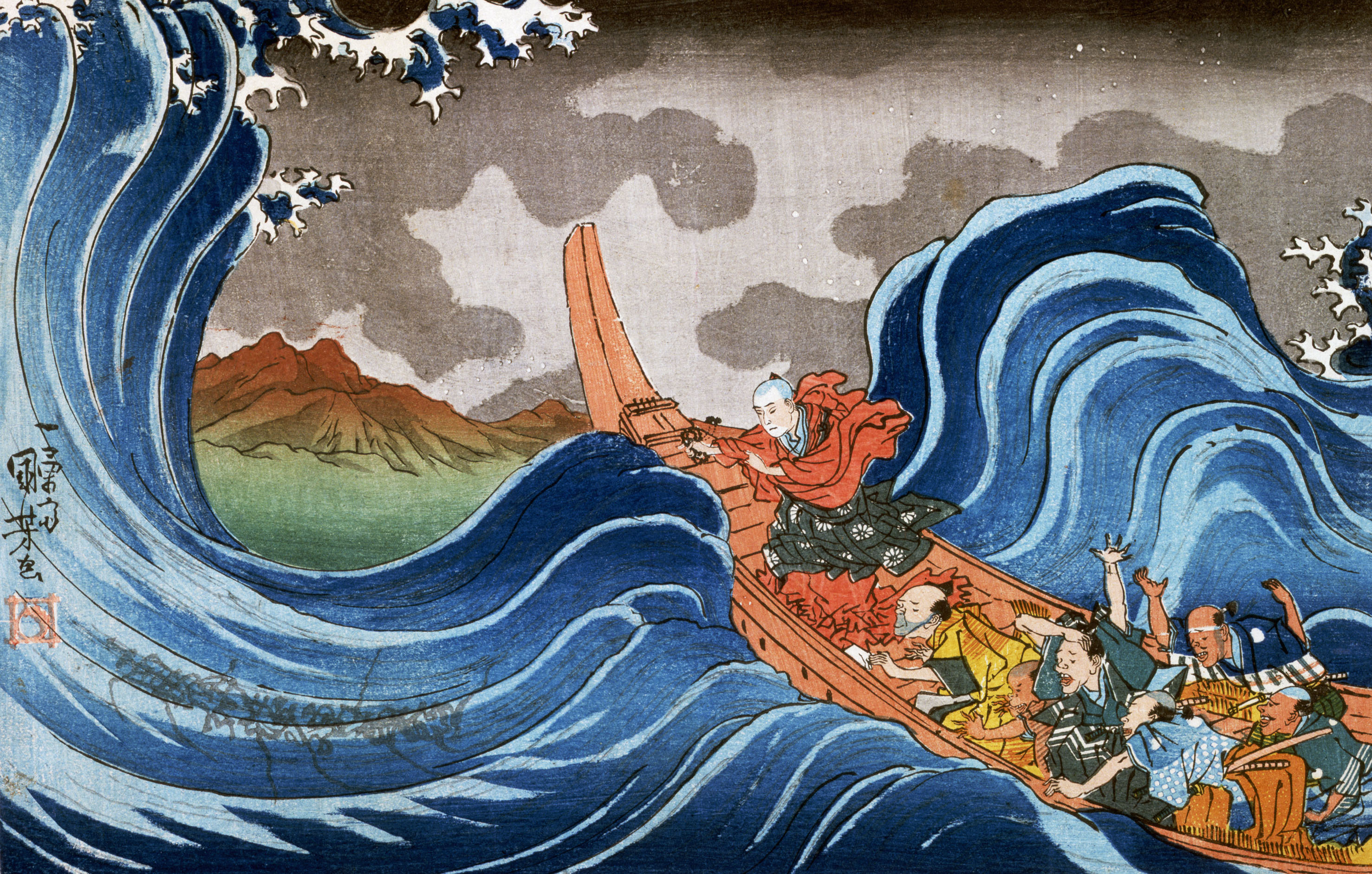 japanese, monk, artistic, wave