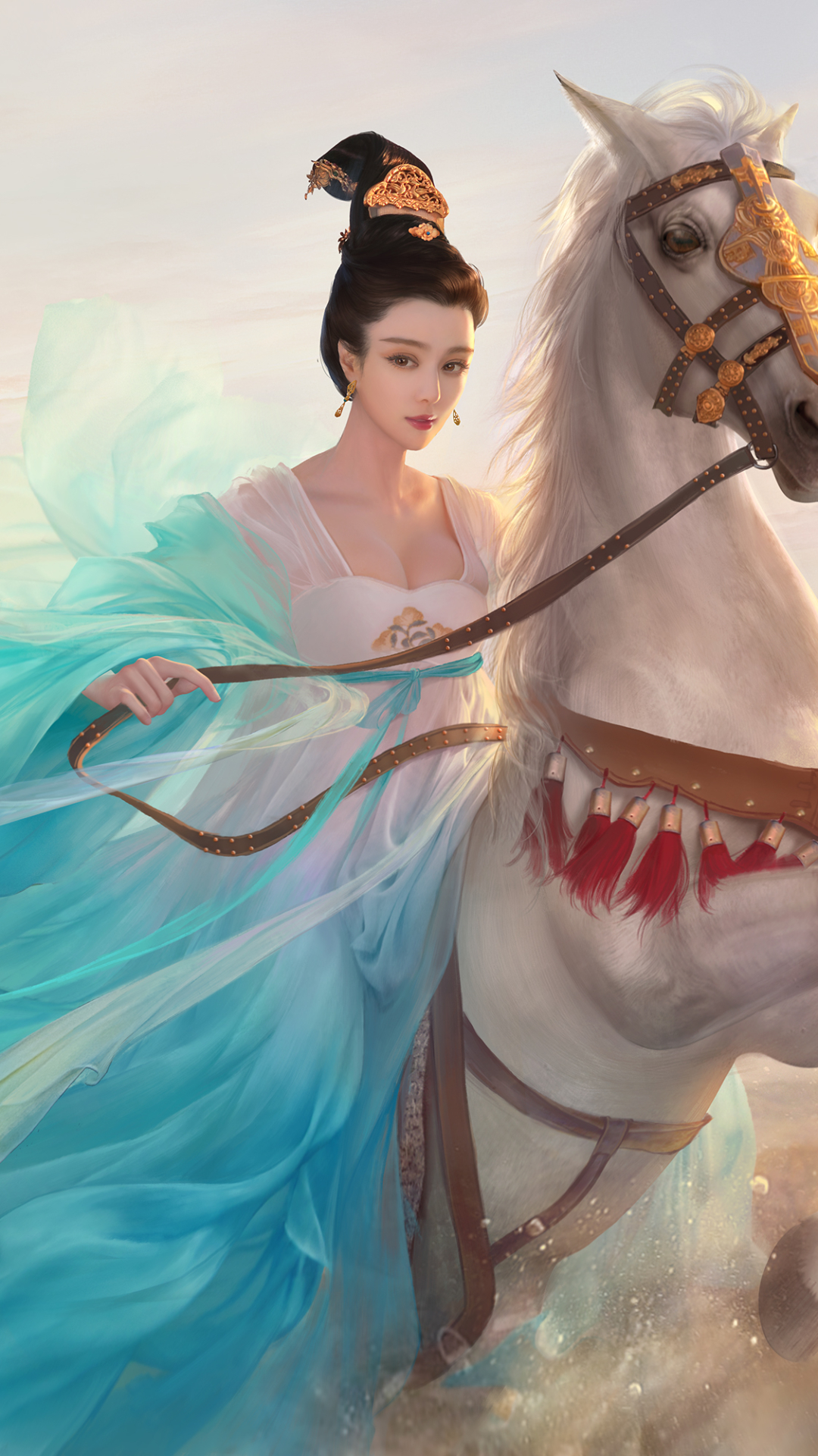Download mobile wallpaper Fantasy, Horse, Women, Asian for free.