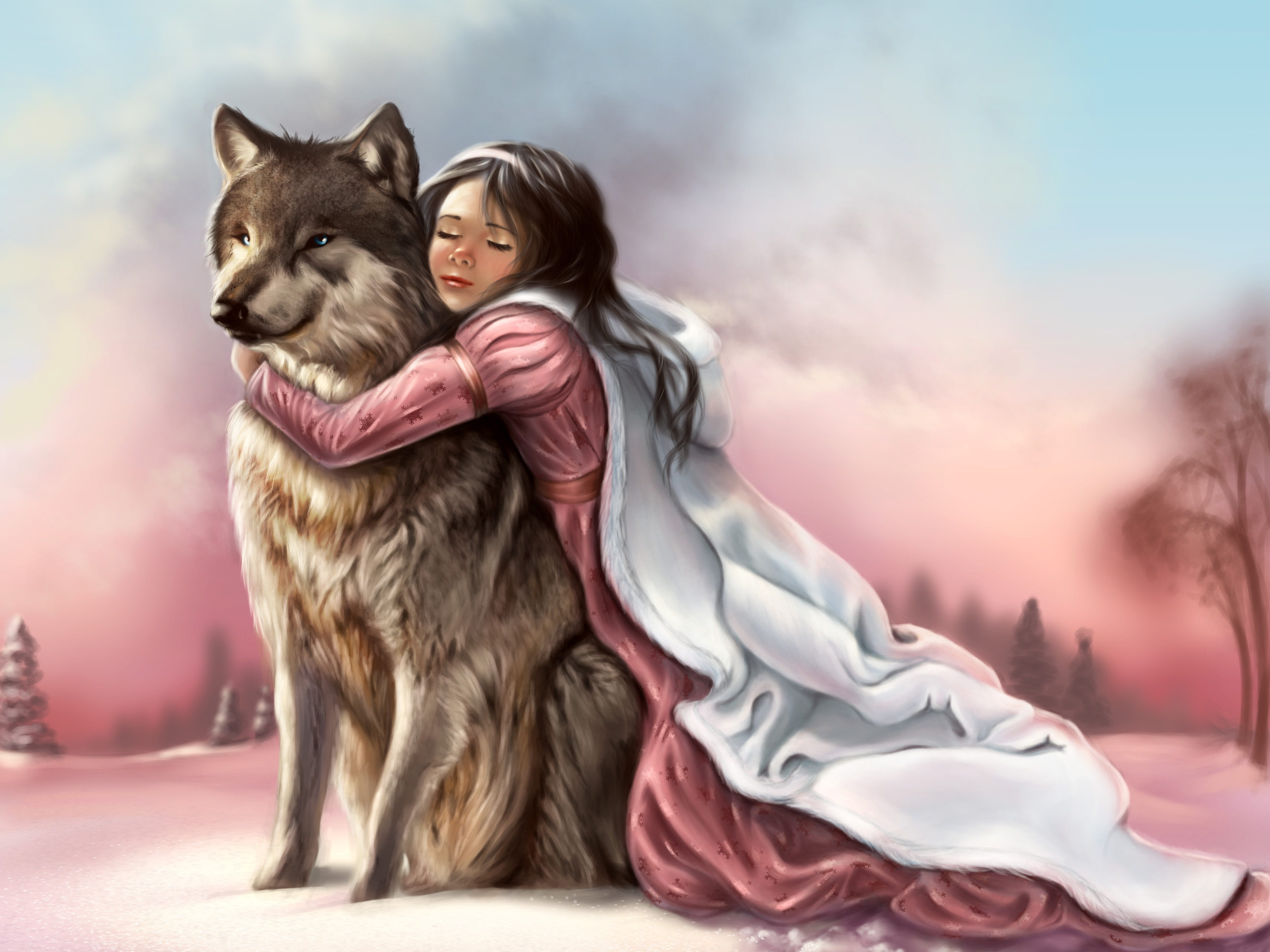 Download mobile wallpaper Fantasy, Love, Wolf, Child, Little Girl for free.