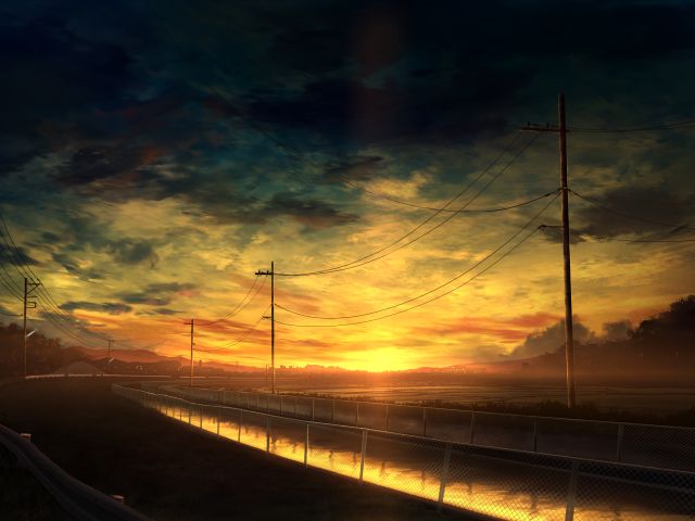 Free download wallpaper Anime, Sunset, Sky on your PC desktop