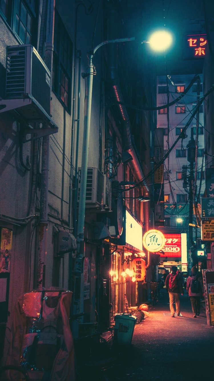 Download mobile wallpaper Cities, City, Building, Light, Alley, Neon, Japan, Man Made for free.