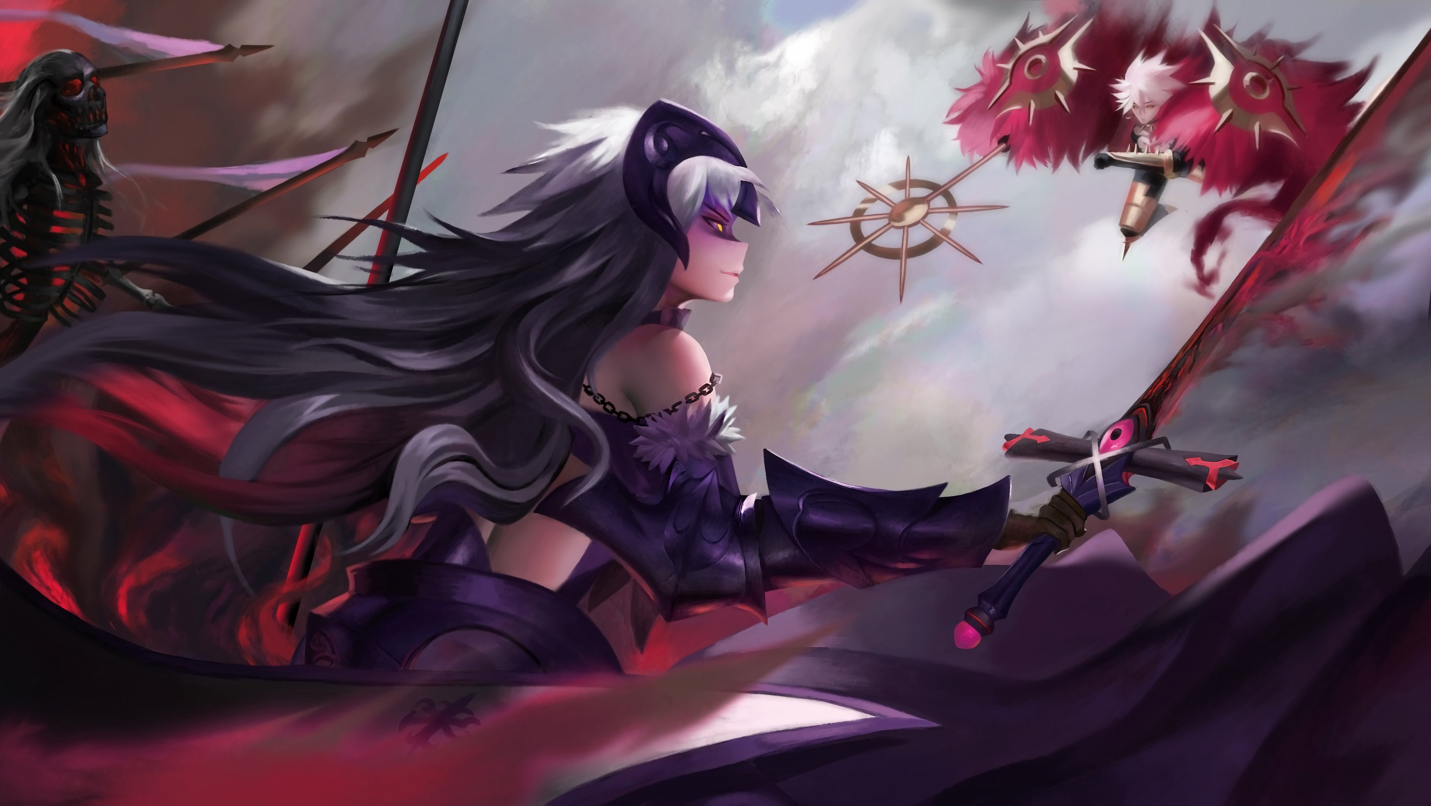 anime, fate/grand order, avenger (fate/grand order), jeanne d'arc alter, karna (fate/apocrypha), lancer (fate/grand order), sword, yellow eyes, fate series