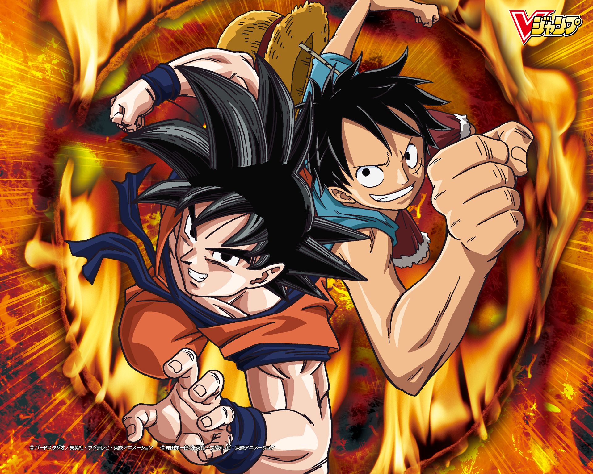 Descarga gratuita de fondo de pantalla para móvil de Crossover, Animado, Goku, Monkey D Luffy.