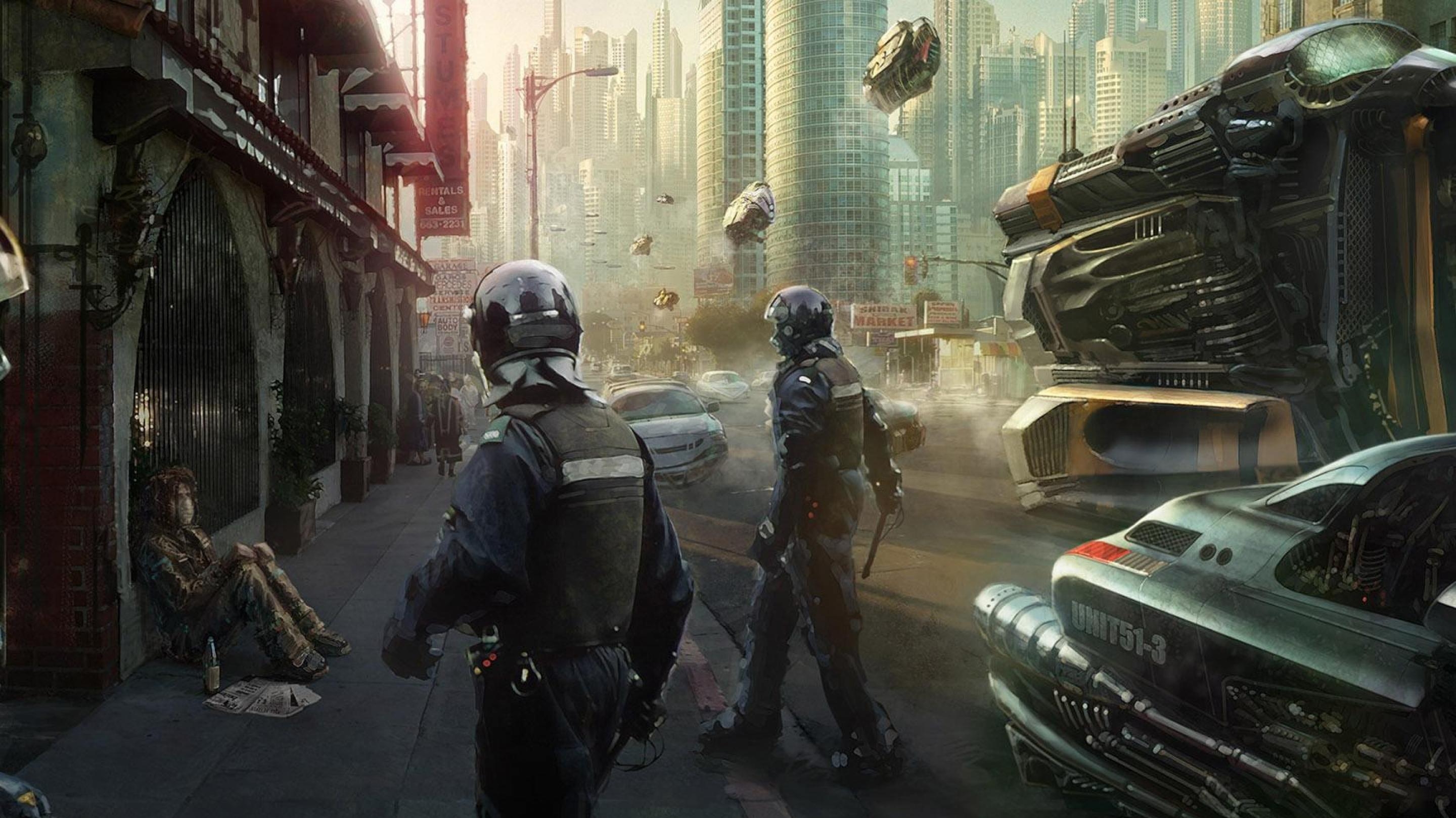 Laden Sie das Cyberpunk, Science Fiction, Militär, Polizei, Großstadt-Bild kostenlos auf Ihren PC-Desktop herunter