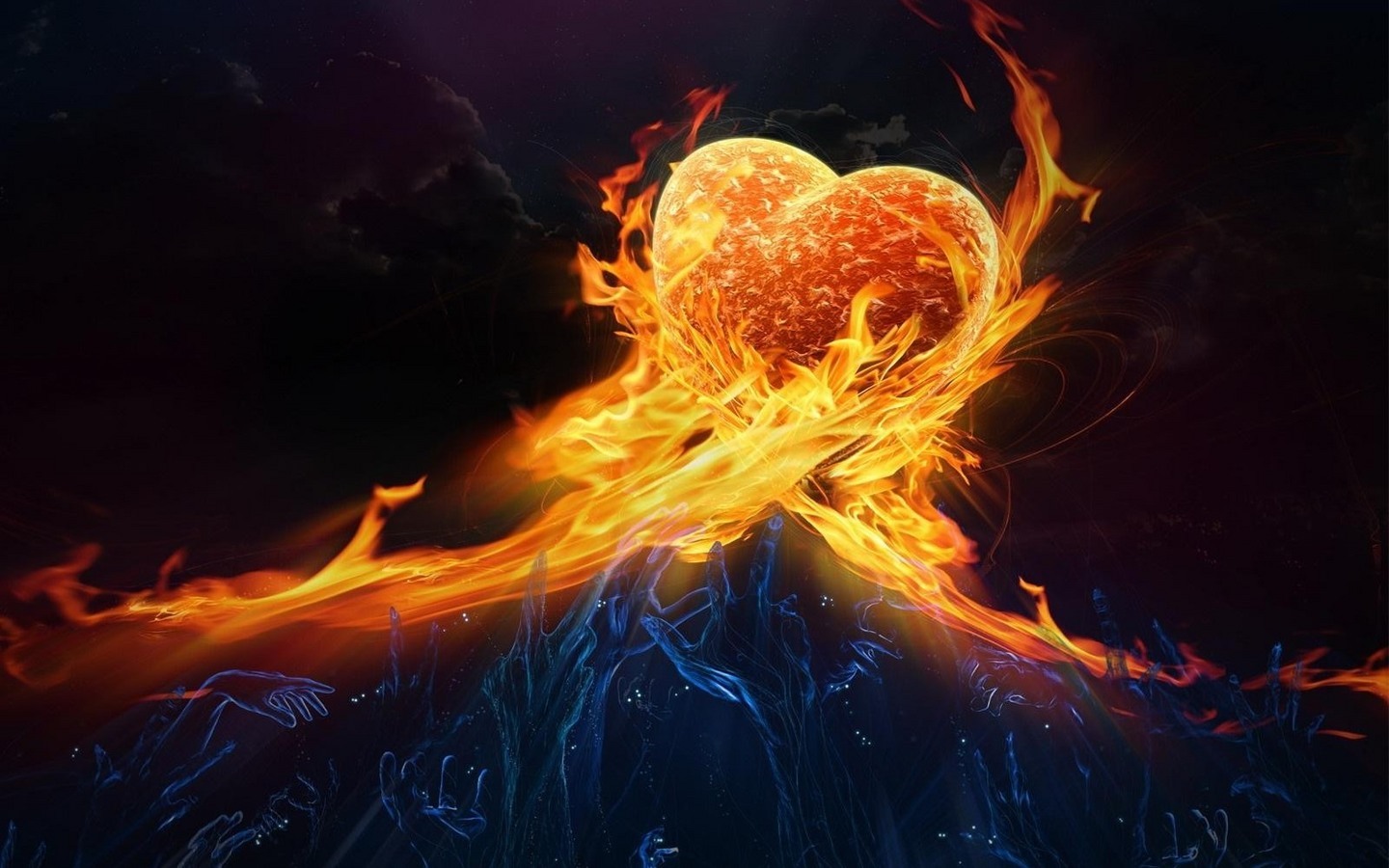 pictures, valentine's day, art, fire, hearts Full HD