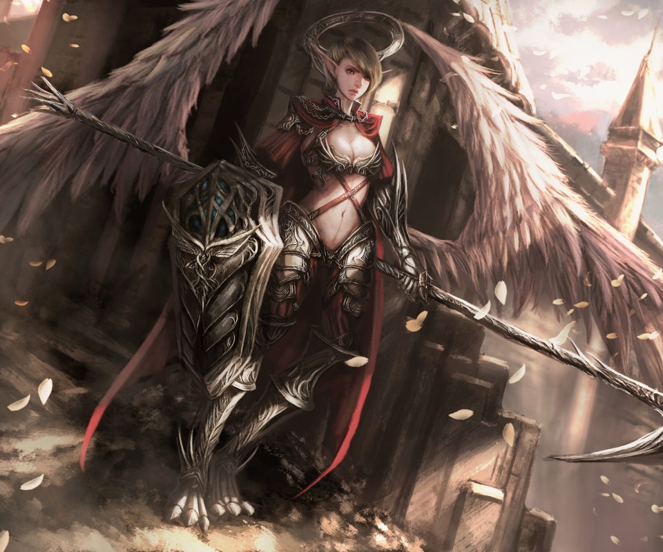 Download mobile wallpaper Fantasy, Weapon, Shield, Wings, Angel, Armor, Woman Warrior, Angel Warrior for free.