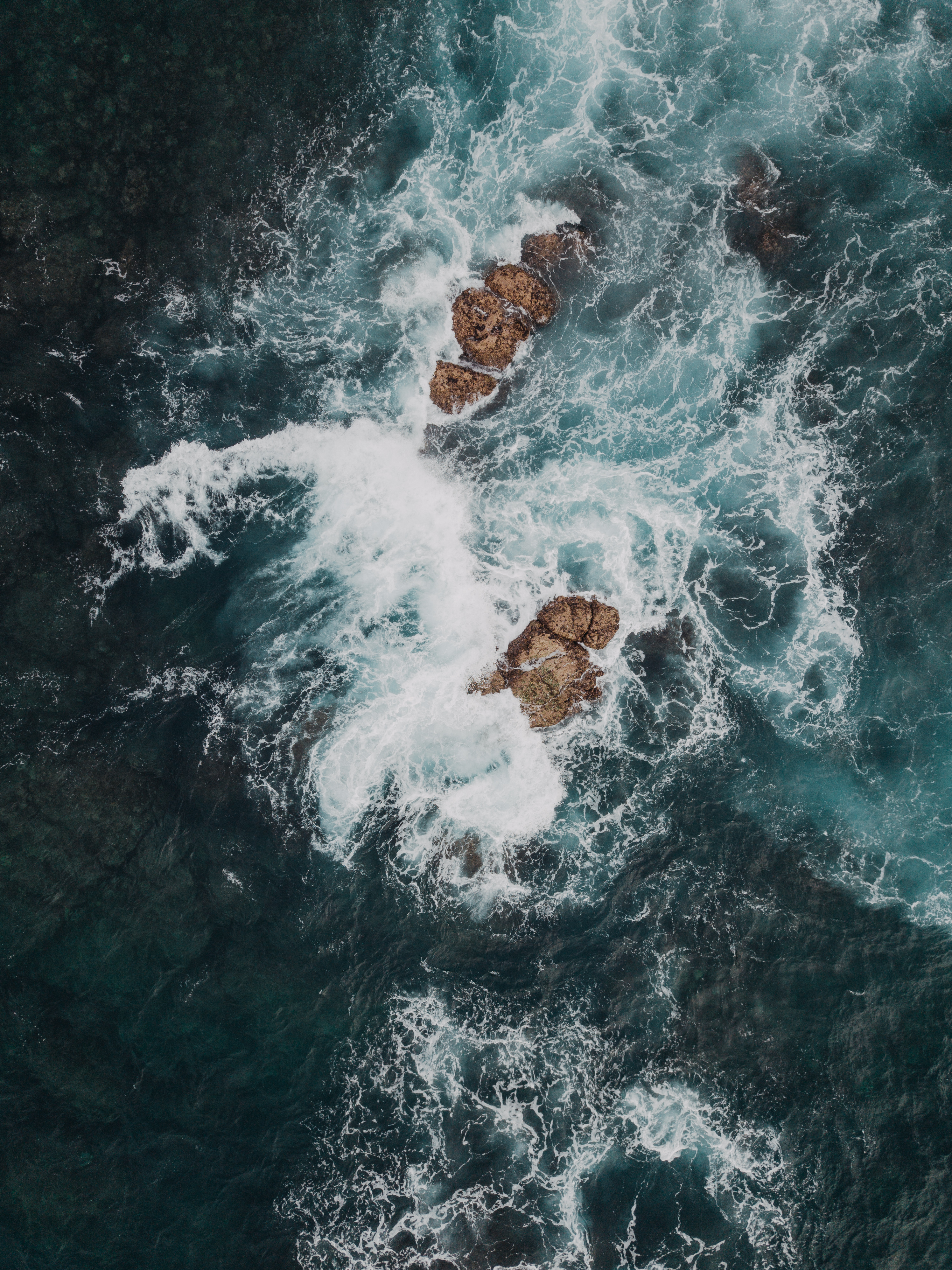 Download mobile wallpaper Rocks, View From Above, Waves, Water, Nature, Sea for free.