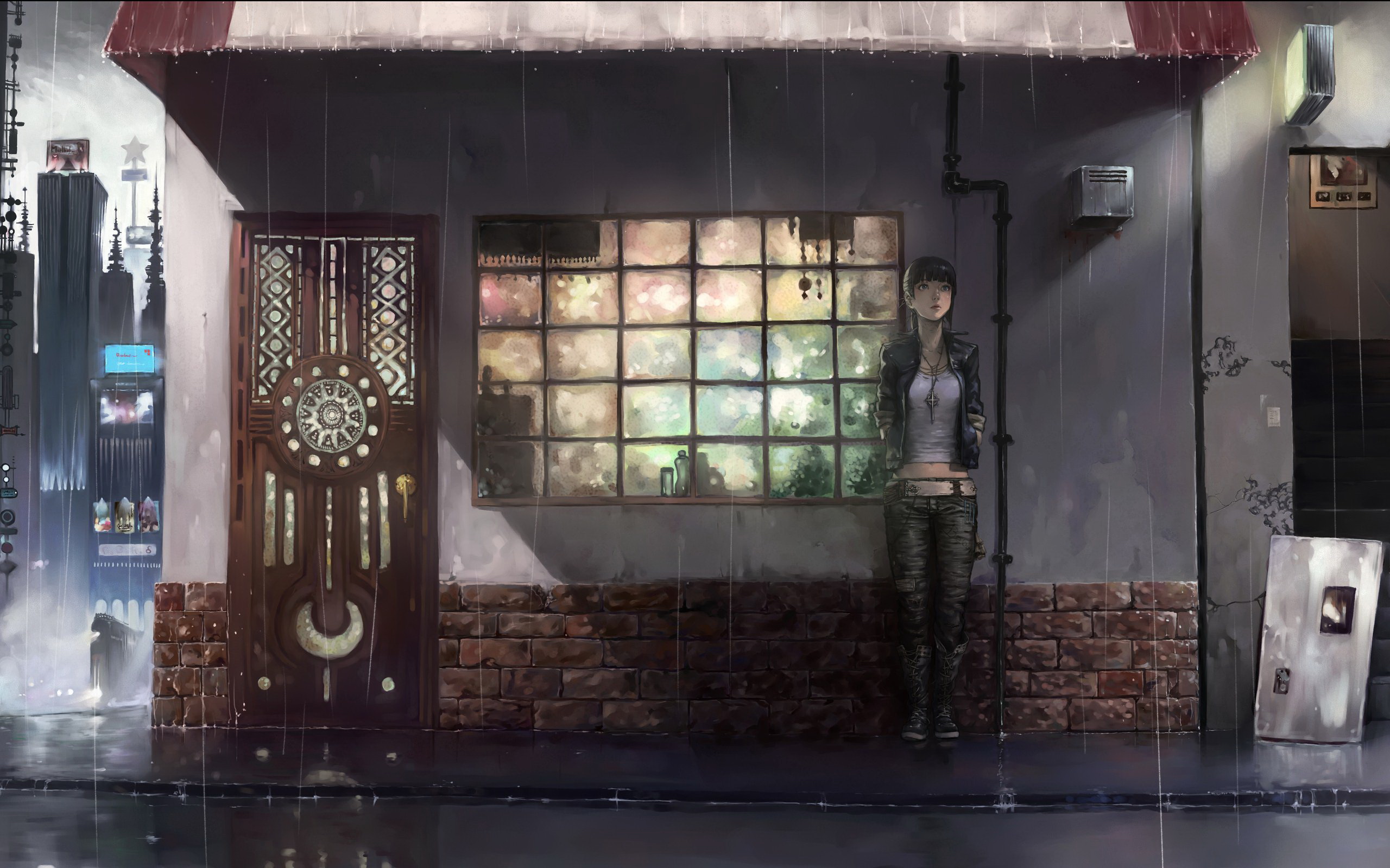 Handy-Wallpaper Regen, Gebäude, Animes kostenlos herunterladen.