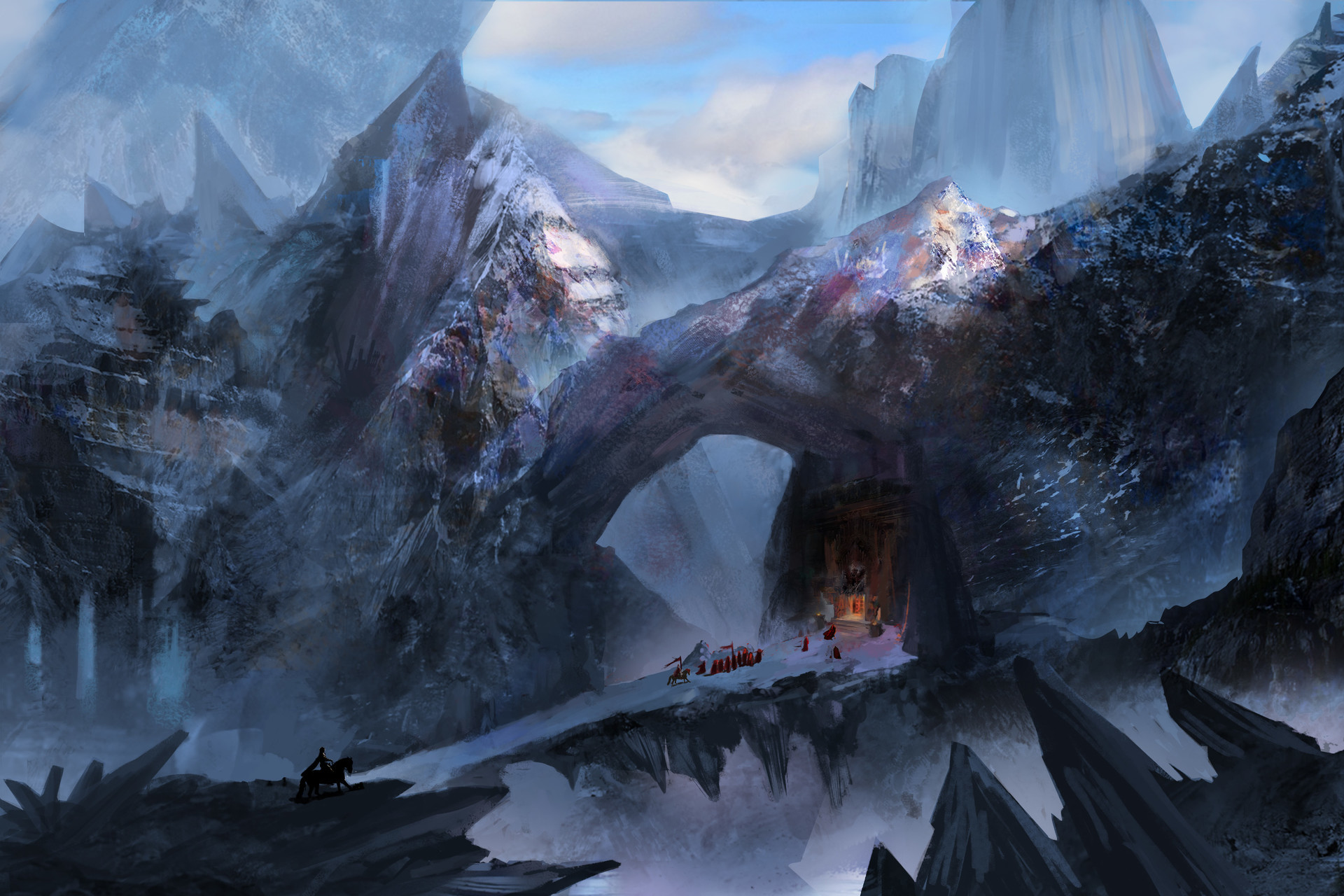 Free download wallpaper Fantasy, Mountain, Bridge, Temple on your PC desktop
