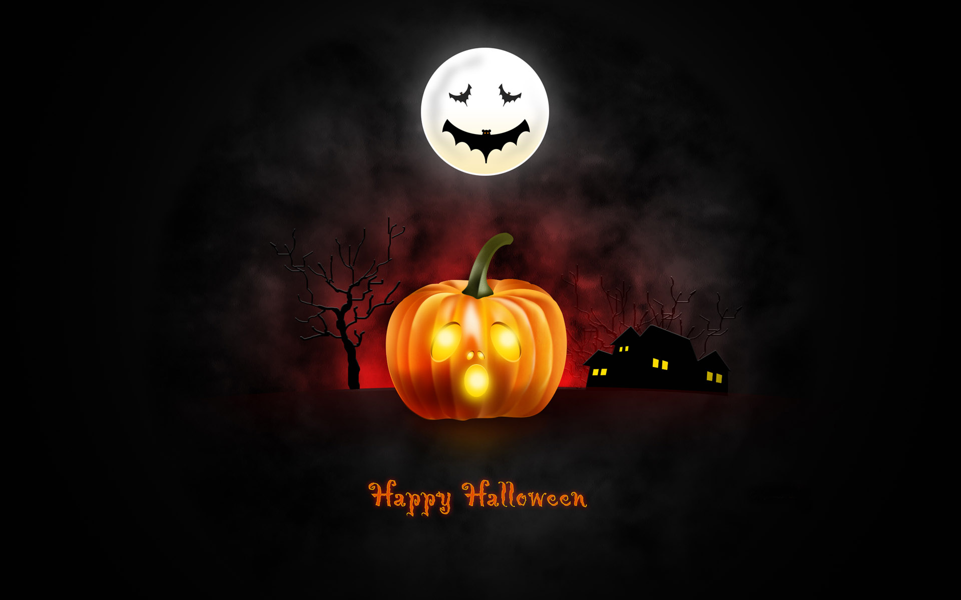 Download mobile wallpaper Halloween, Night, Moon, Holiday, House, Jack O' Lantern, Happy Halloween for free.