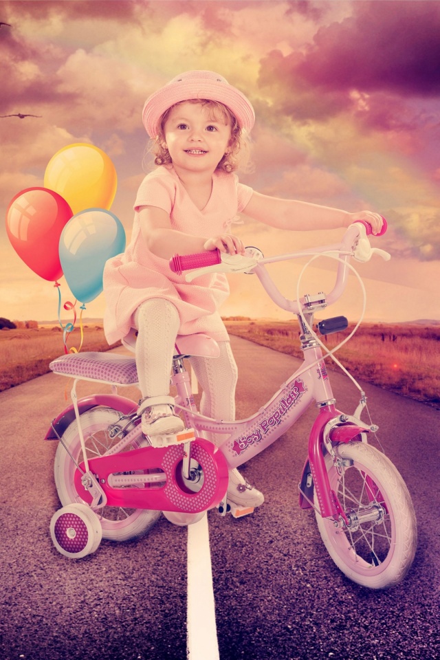 Téléchargez des papiers peints mobile Route, Ballon, Vélo, Enfant, Chapeau, Photographie, Ciel, Manipulation gratuitement.
