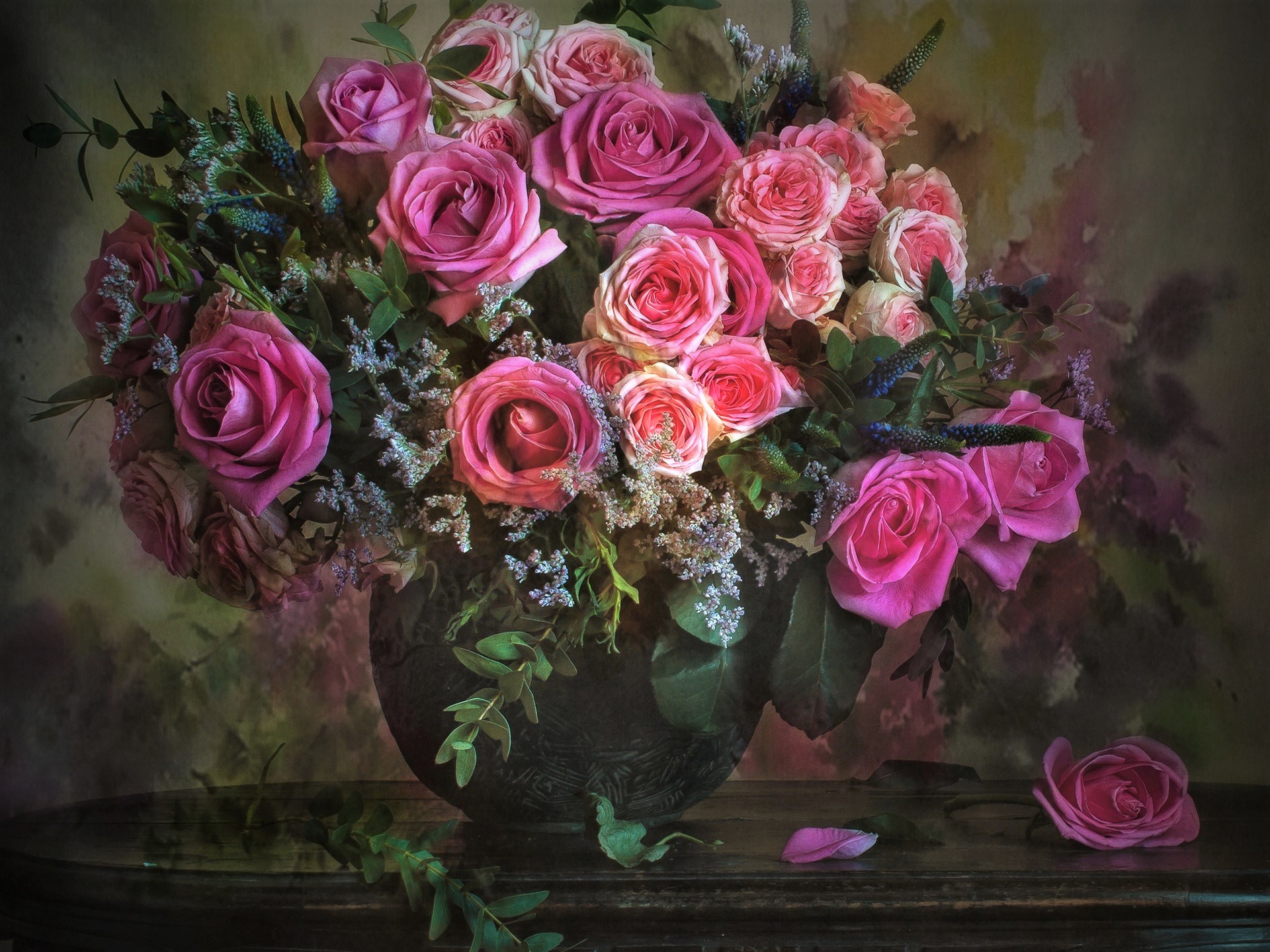Скачать обои бесплатно Натюрморт, Цветок, Роза, Ваза, Фотографии, Розовый Цветок картинка на рабочий стол ПК