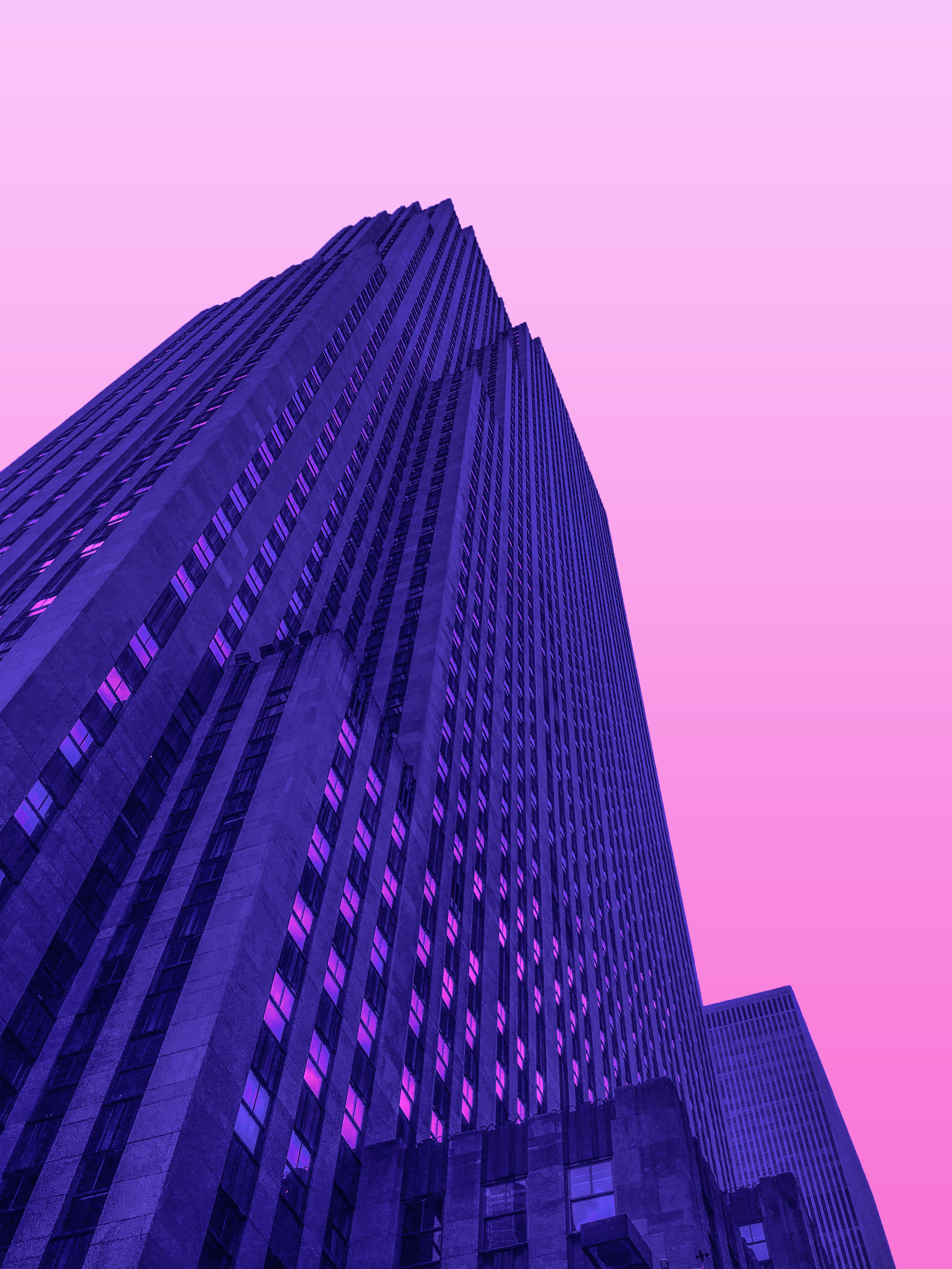 skyscraper, purple, minimalism, architecture, violet, building HD wallpaper