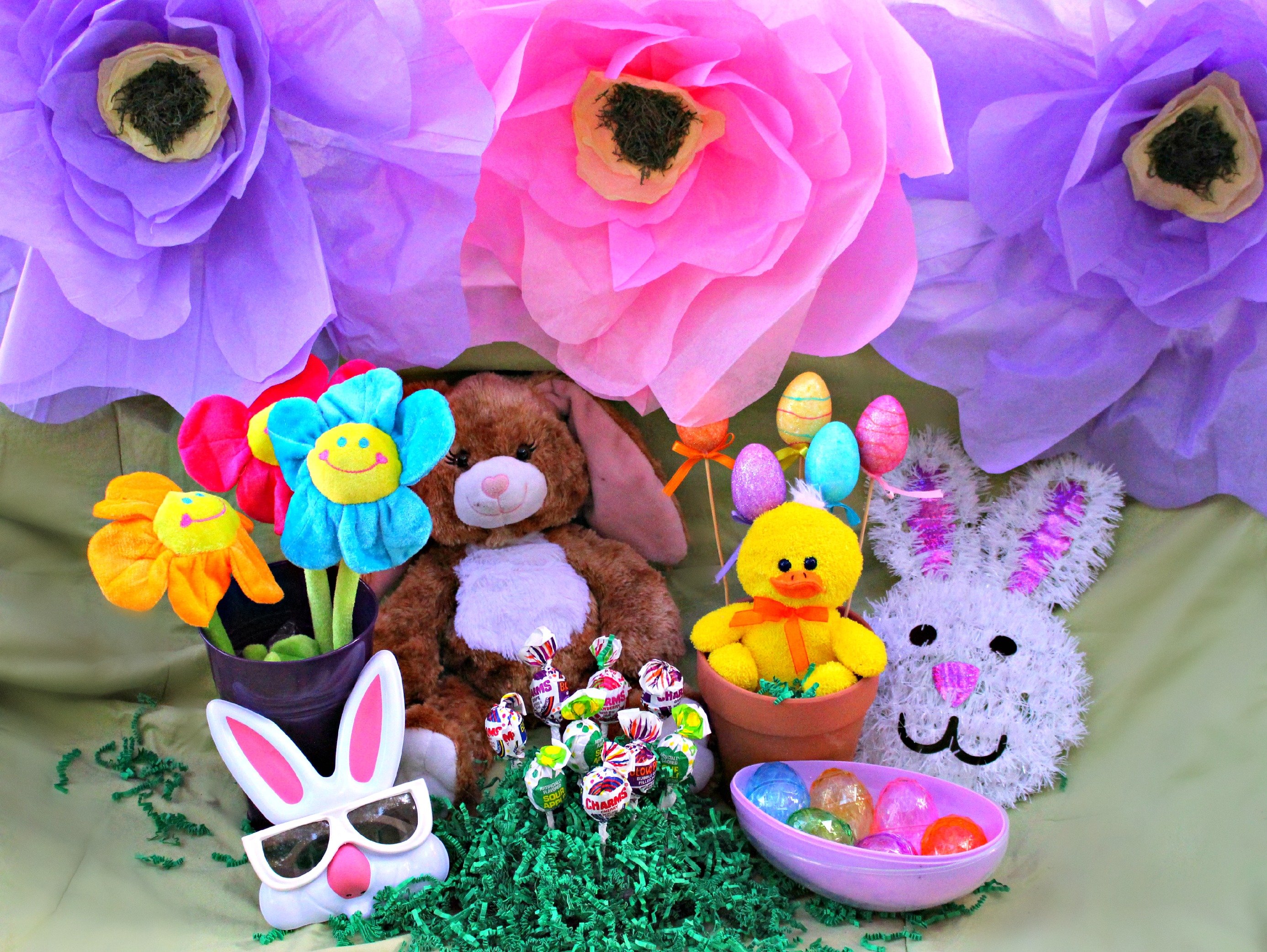 Download mobile wallpaper Easter, Flower, Holiday, Candy, Stuffed Animal, Easter Egg for free.