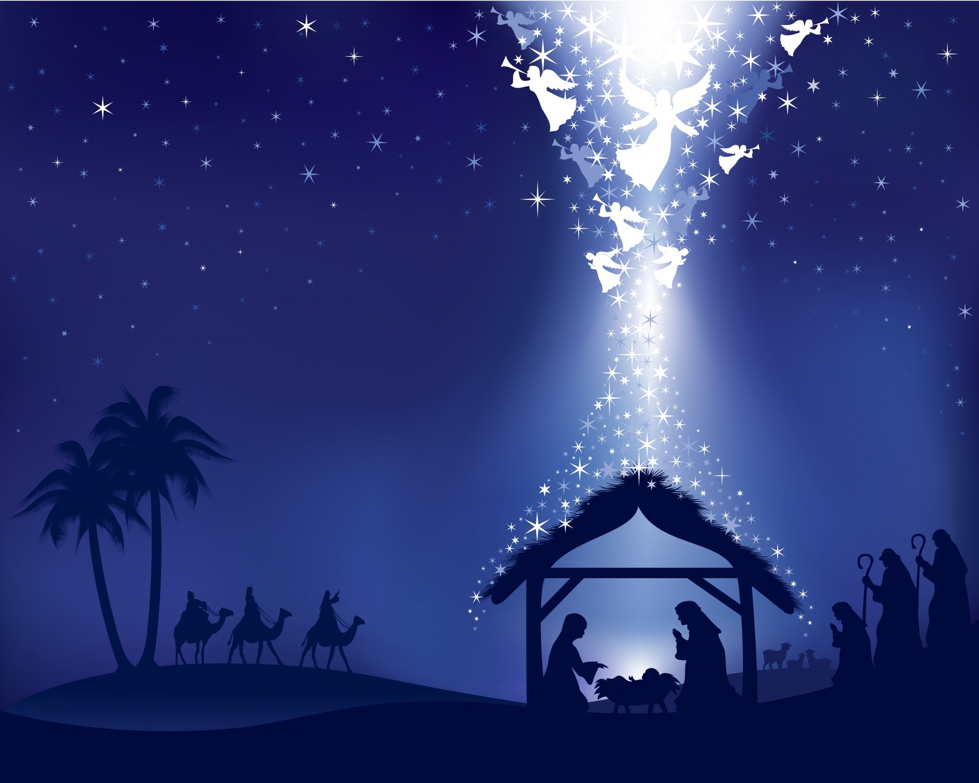 873103 Hintergrundbild herunterladen nacht, feiertage, weihnachten, engel, kamel, jesus, maria (mutter jesu), stern, die drei weisen männer - Bildschirmschoner und Bilder kostenlos