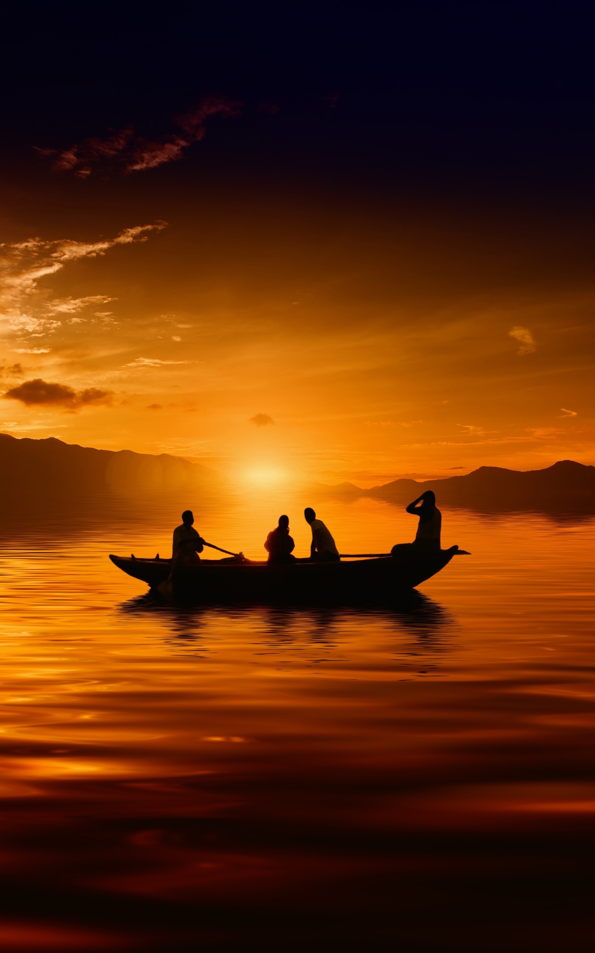 Download mobile wallpaper Sunset, Lake, Silhouette, Canoe, Vehicle, Vehicles for free.