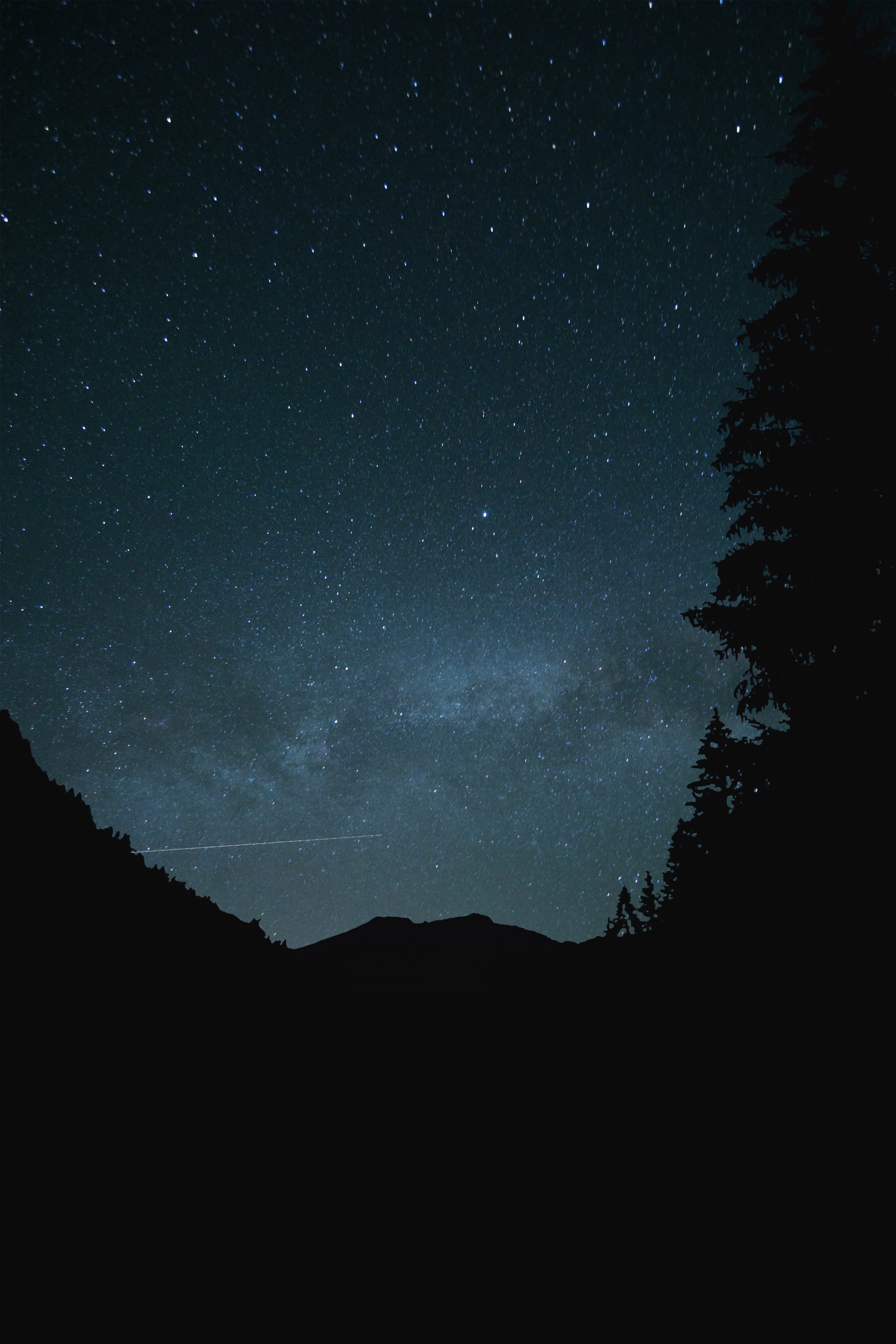Download mobile wallpaper Hill, Trees, Starry Sky, Night, Dark for free.