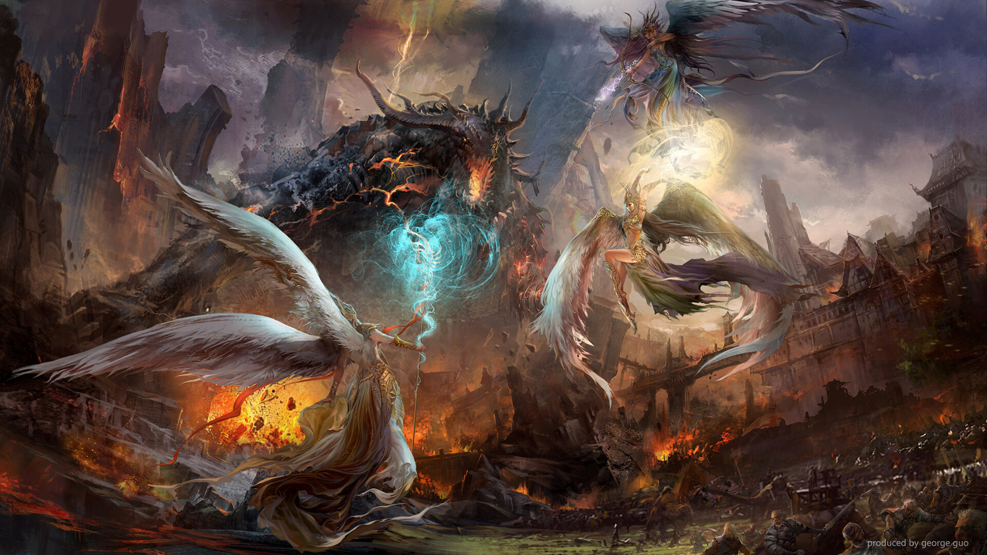 Download mobile wallpaper Magic, Fantasy, Angel, Battle, Demon for free.