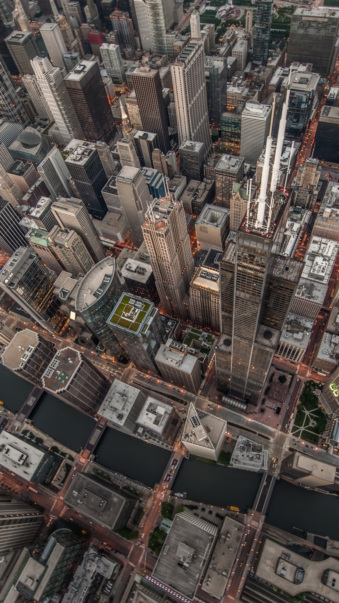 無料モバイル壁紙都市, 街, 超高層ビル, 建物, シカゴ, アメリカ合衆国, マンメイド, 運河, 空中をダウンロードします。