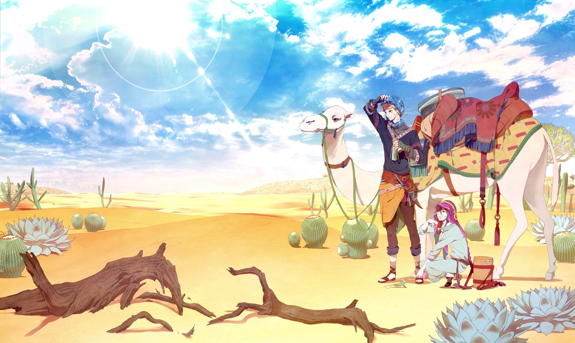 Free download wallpaper Anime, Sky, Desert, Cactus, Camel, Original on your PC desktop