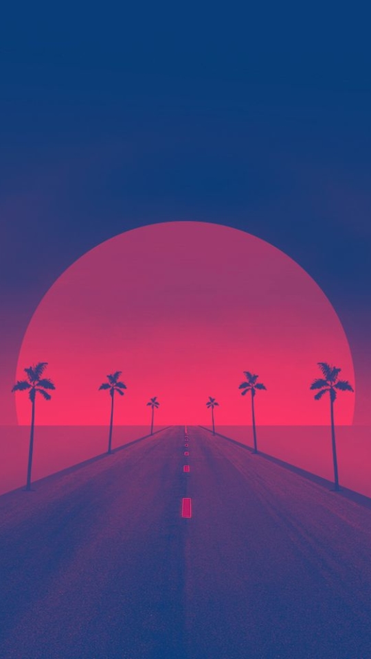 Download mobile wallpaper Road, Artistic, Palm Tree, Retro Wave for free.