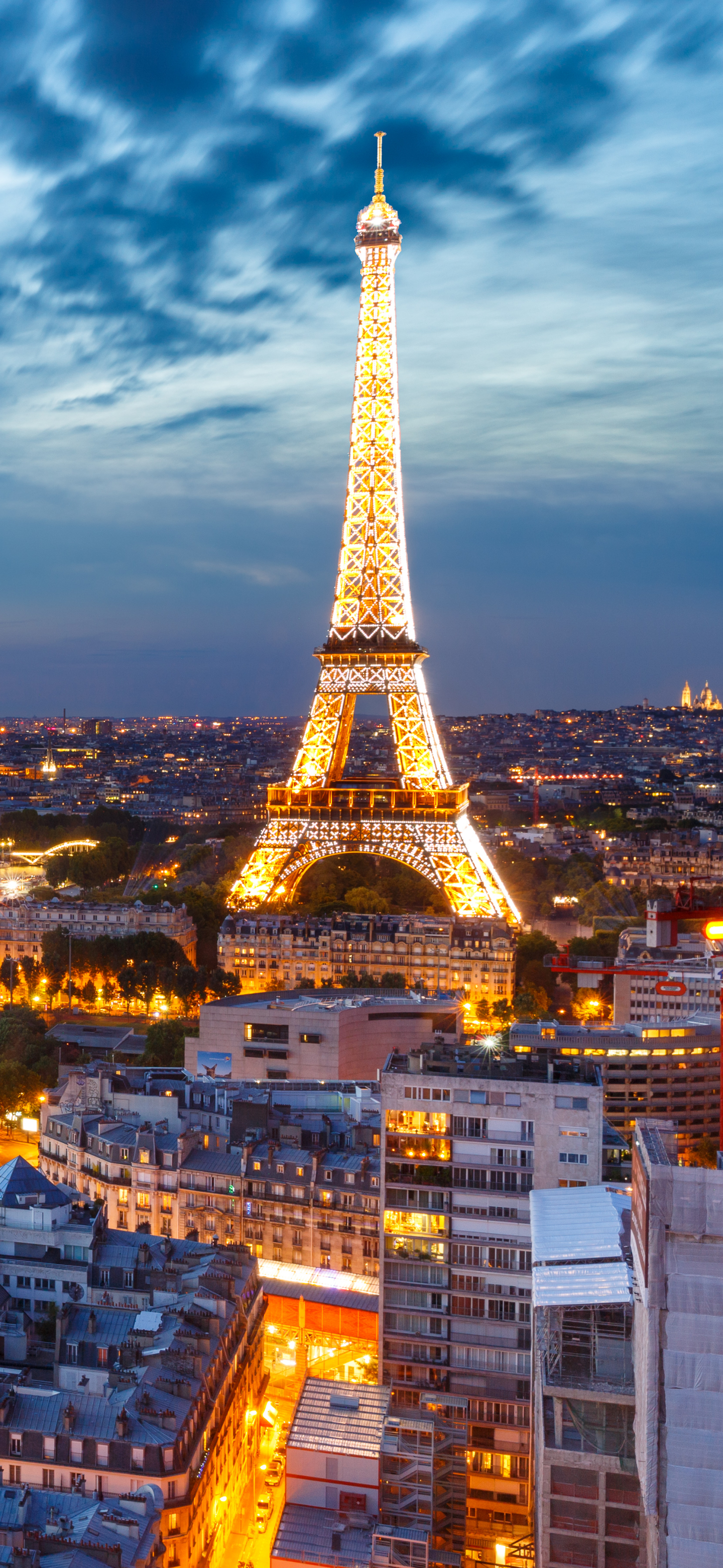Download mobile wallpaper Cities, Night, Paris, Eiffel Tower, City, Building, Horizon, Light, France, Cityscape, Man Made for free.