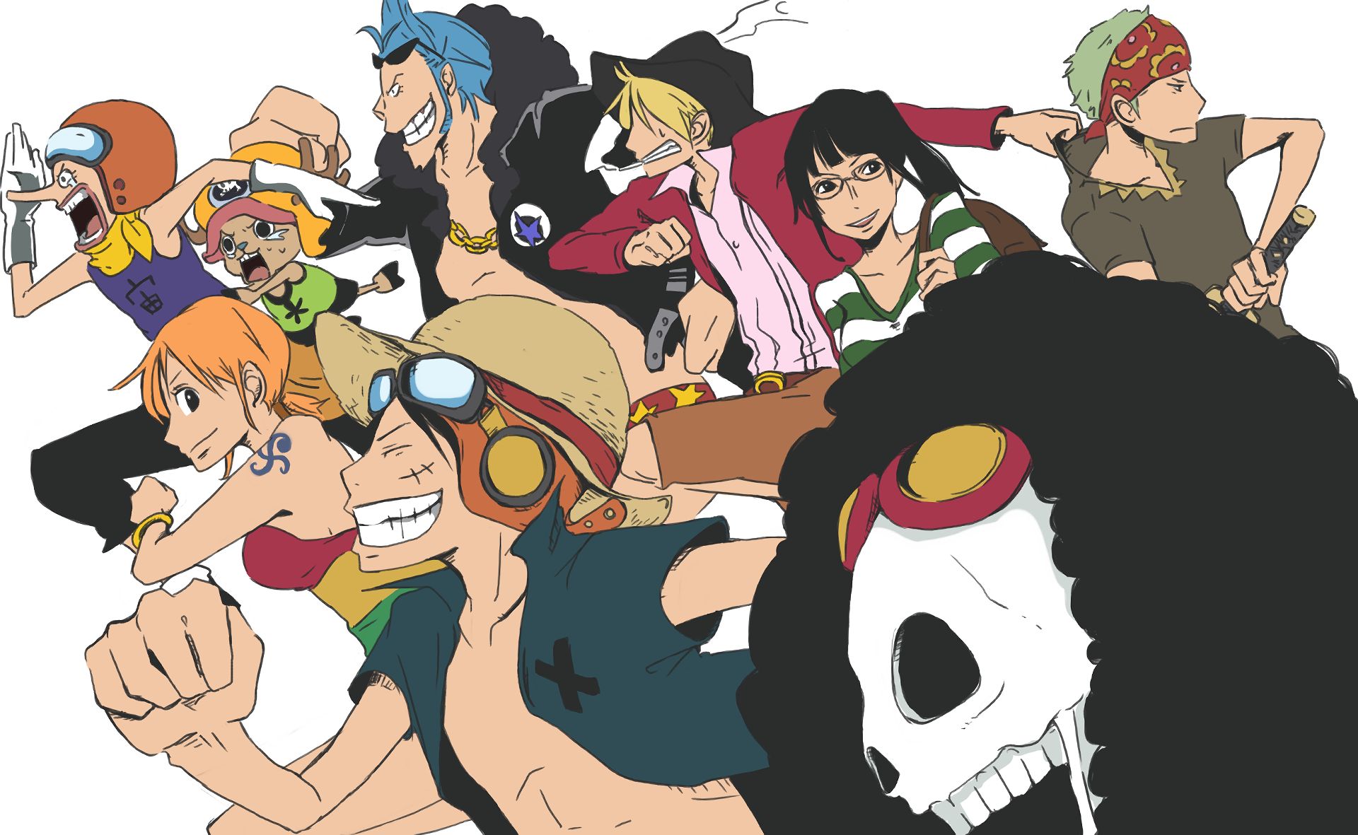 Handy-Wallpaper Animes, One Piece, Tony Tony Chopper, Lysop (One Piece), Roronoa Zorro, Affe D Luffy, Nami (Einteiler), Sanji (Einteiler), Bach (Einteiler), Franky (Einteiler) kostenlos herunterladen.