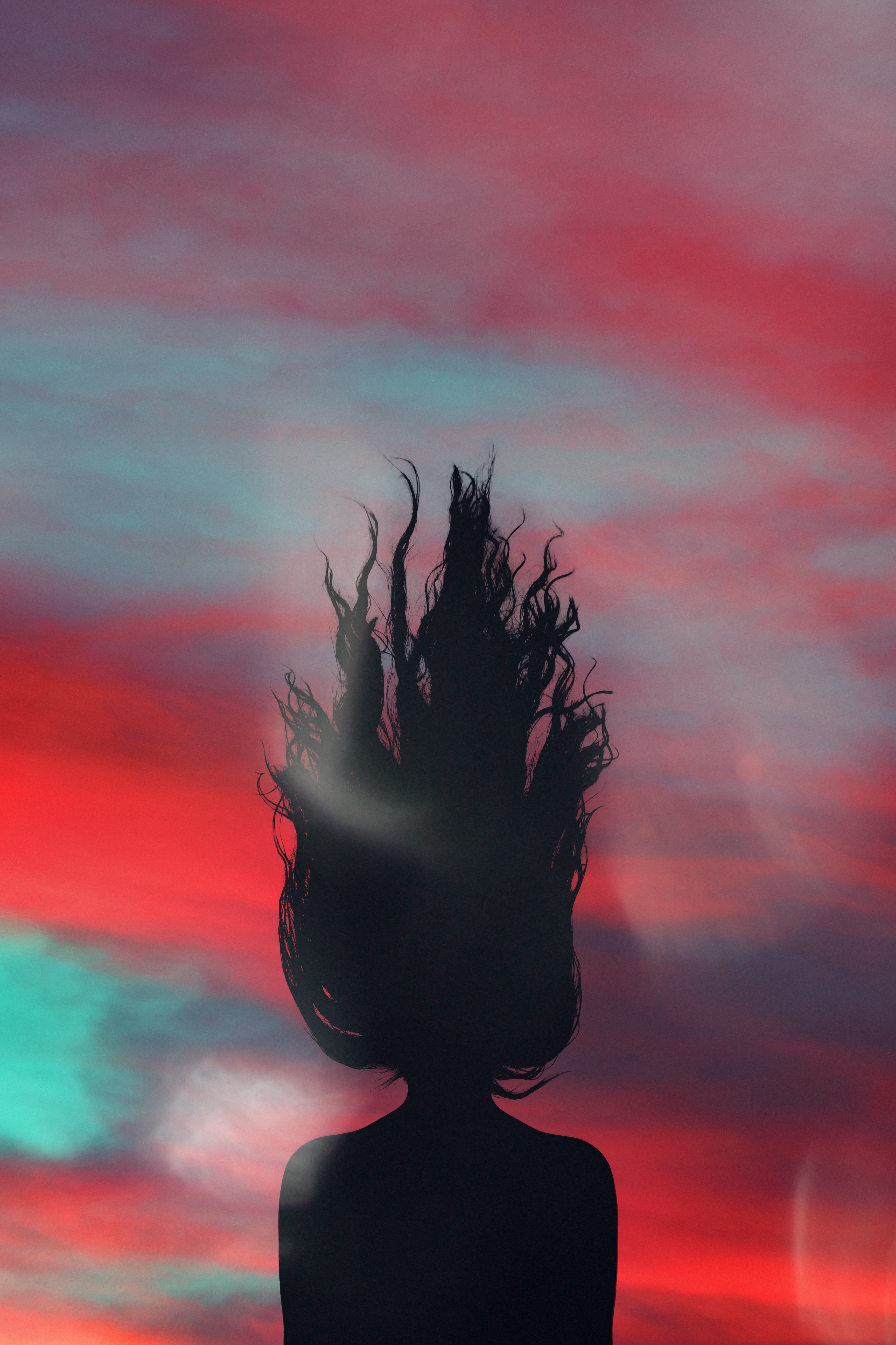 Free download wallpaper Sky, Hair, Dark, Silhouette, Girl on your PC desktop