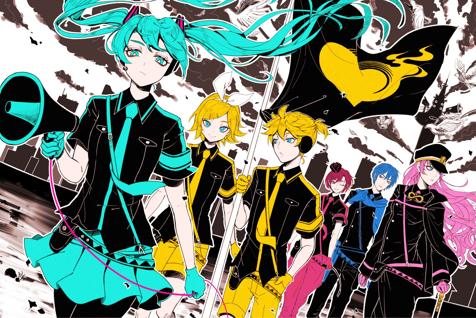 Handy-Wallpaper Vocaloid, Hatsune Miku, Animes, Lukas Megurin, Liebe Ist Krieg (Vocaloid), Rin Kagamine, Kaito (Vocaloid), Len Kagamine, Meiko (Vocaloid) kostenlos herunterladen.