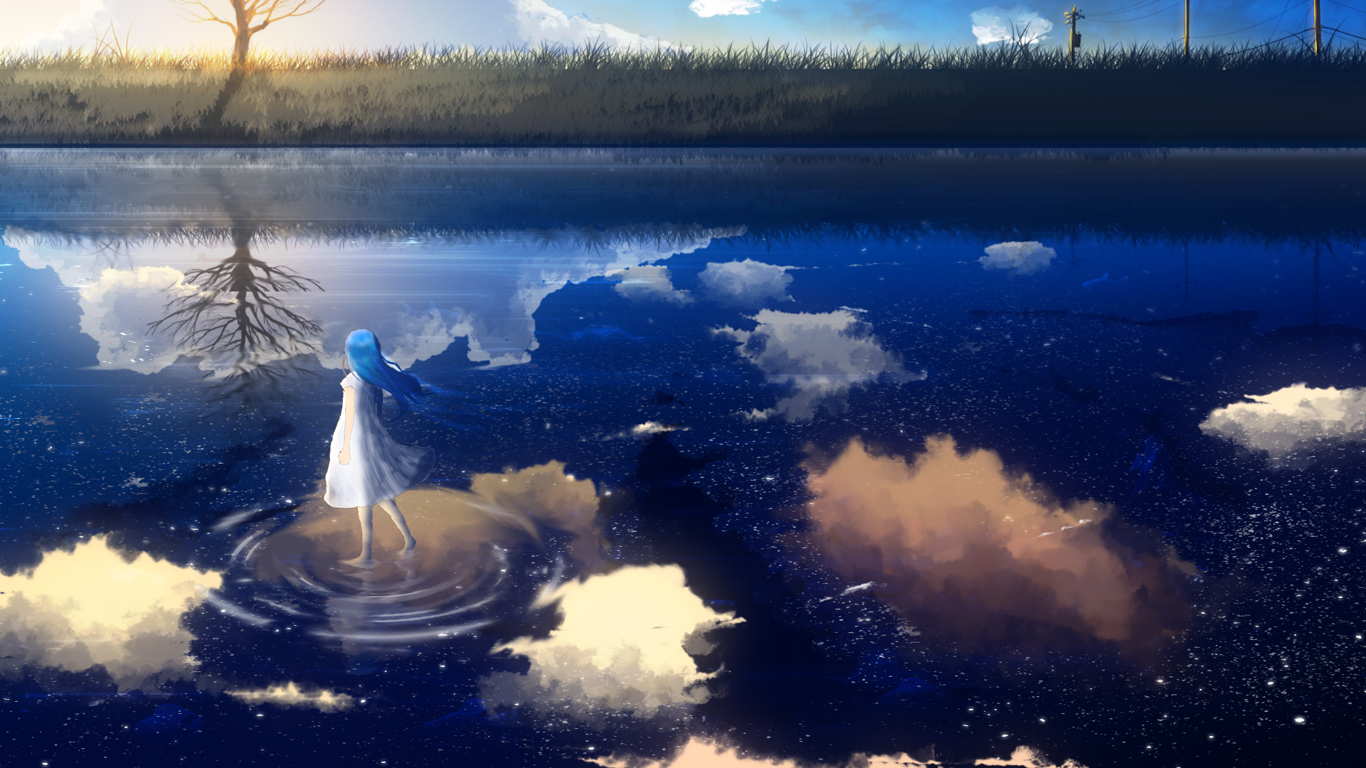 Free download wallpaper Anime, Water, Reflection, Girl on your PC desktop