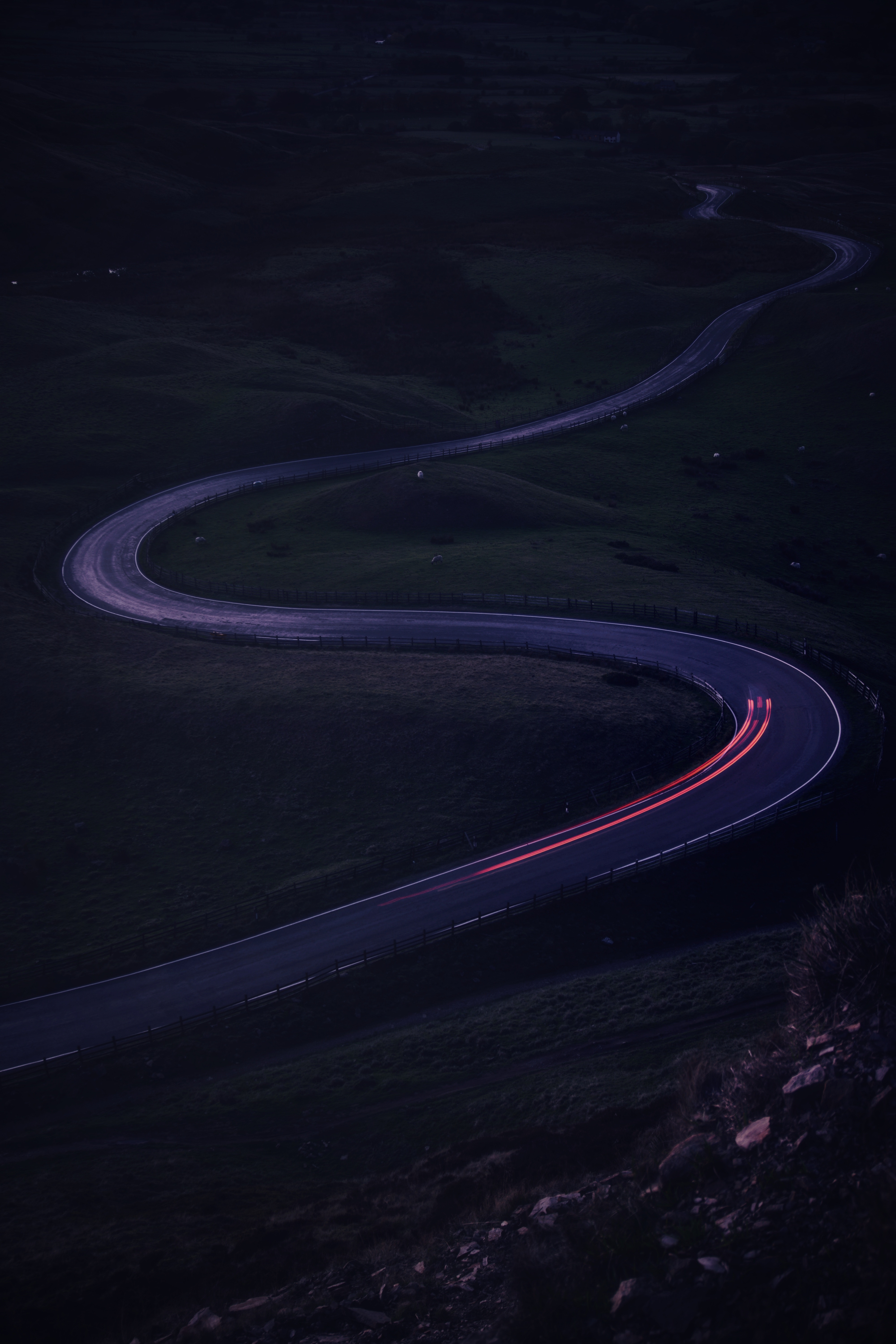 Download mobile wallpaper Winding, Road, Turn, Sinuous, Nature, Glow for free.