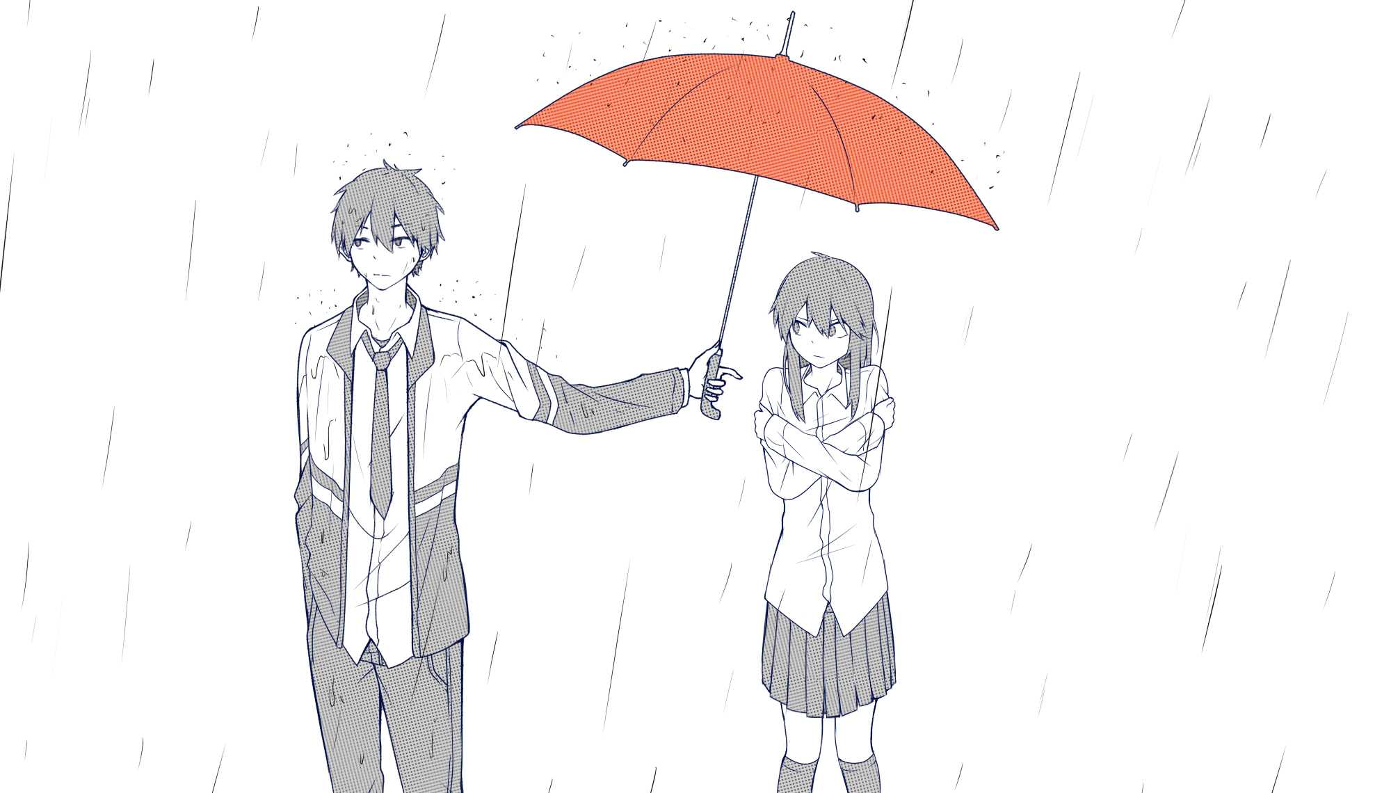 Download mobile wallpaper Anime, Rain, Umbrella, Original, School Uniform for free.