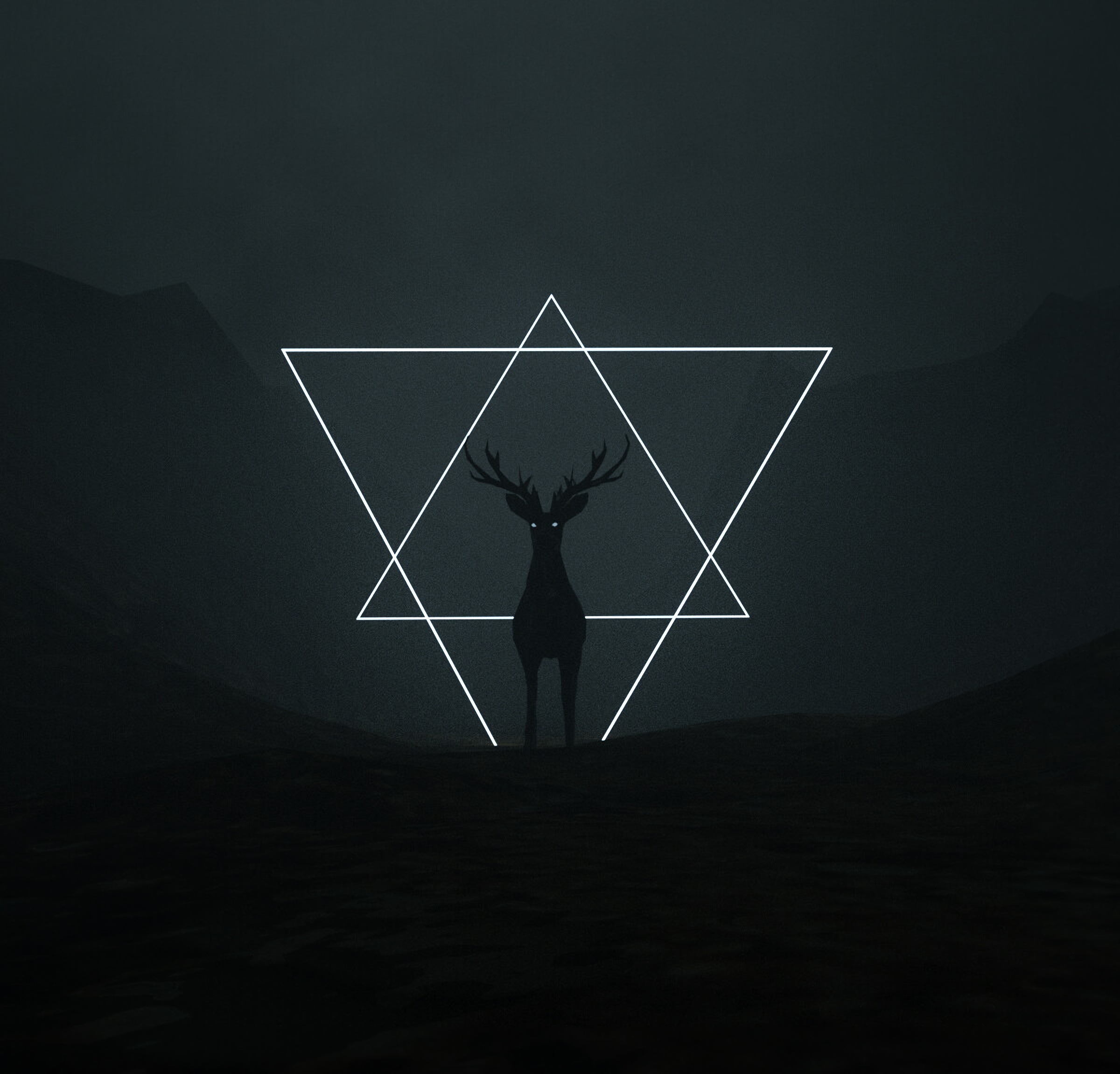 triangles, deer, dark, art, black 1080p
