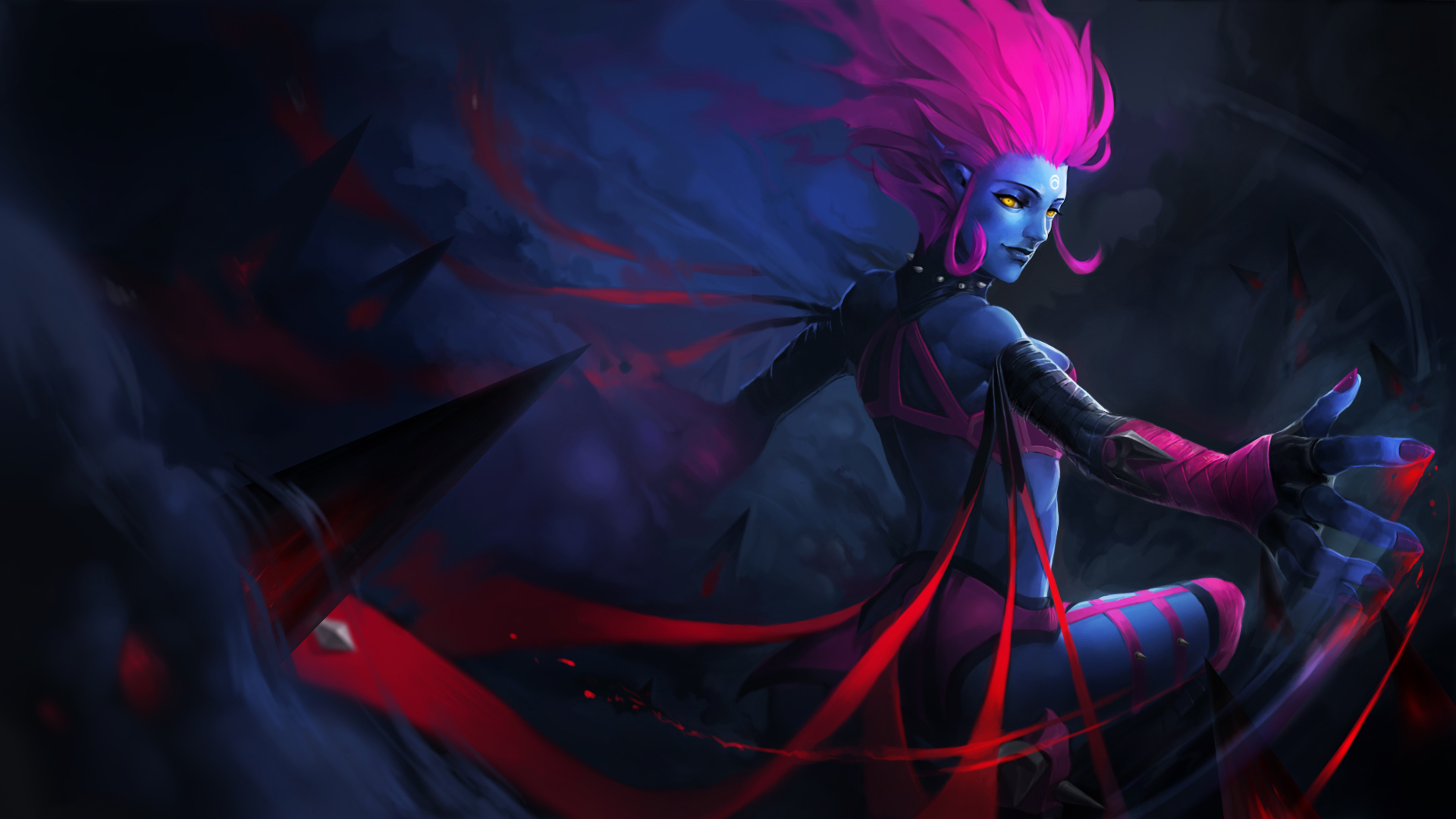 Free download wallpaper League Of Legends, Yellow Eyes, Pink Hair, Video Game, Evelynn (League Of Legends) on your PC desktop