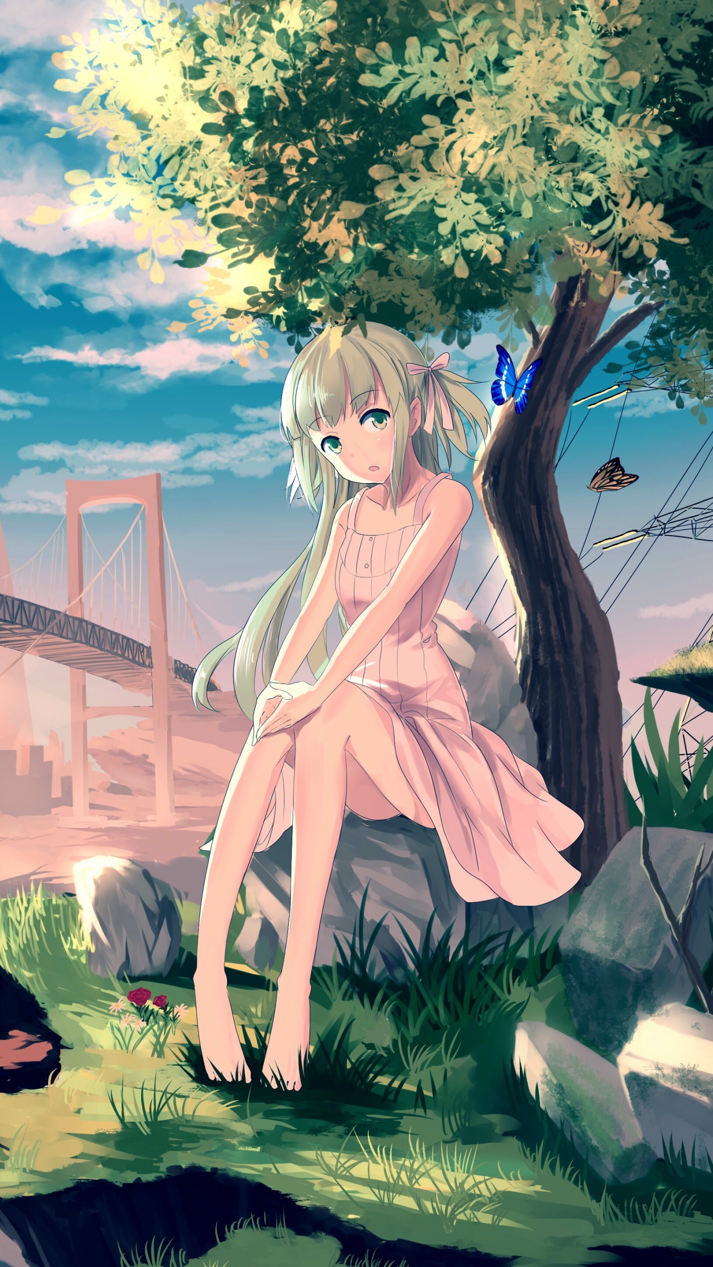 Download mobile wallpaper Anime, Landscape, Bridge, Original for free.