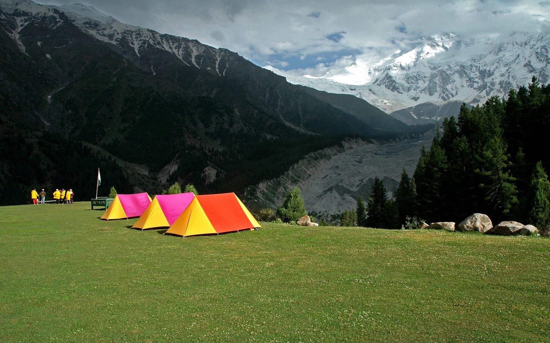 relaxation, bright, glade, nature, climbers, rest, polyana, tents, tourists