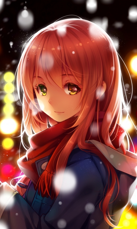 Download mobile wallpaper Anime, Night, Coffee, Light, Scarf, Original for free.