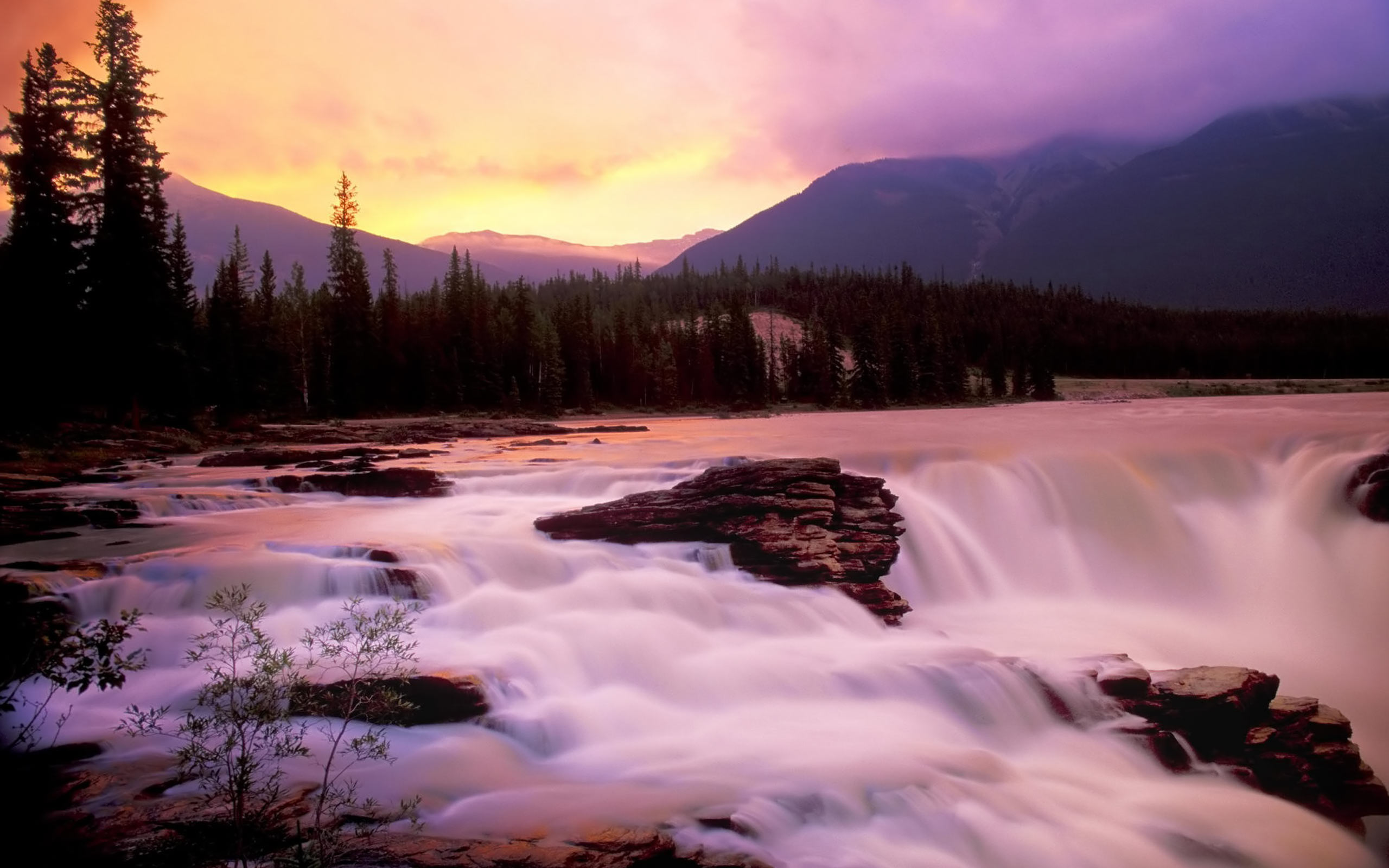 Free download wallpaper Water, Waterfall, Waterfalls, Forest, Nature, Mountain, Earth, Sunset on your PC desktop