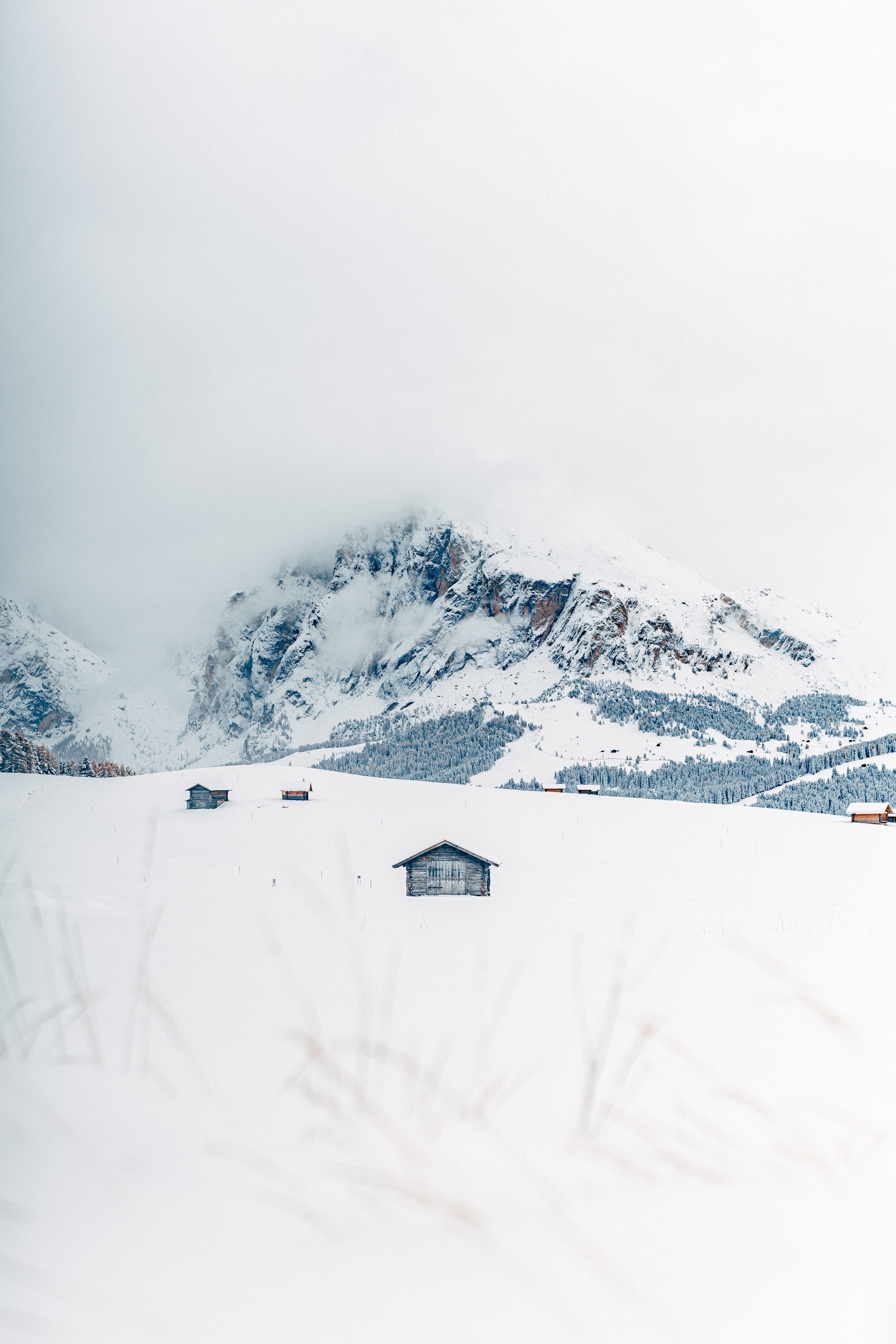 1920 x 1080 picture landscape, winter, nature, houses, mountains, snow, small houses