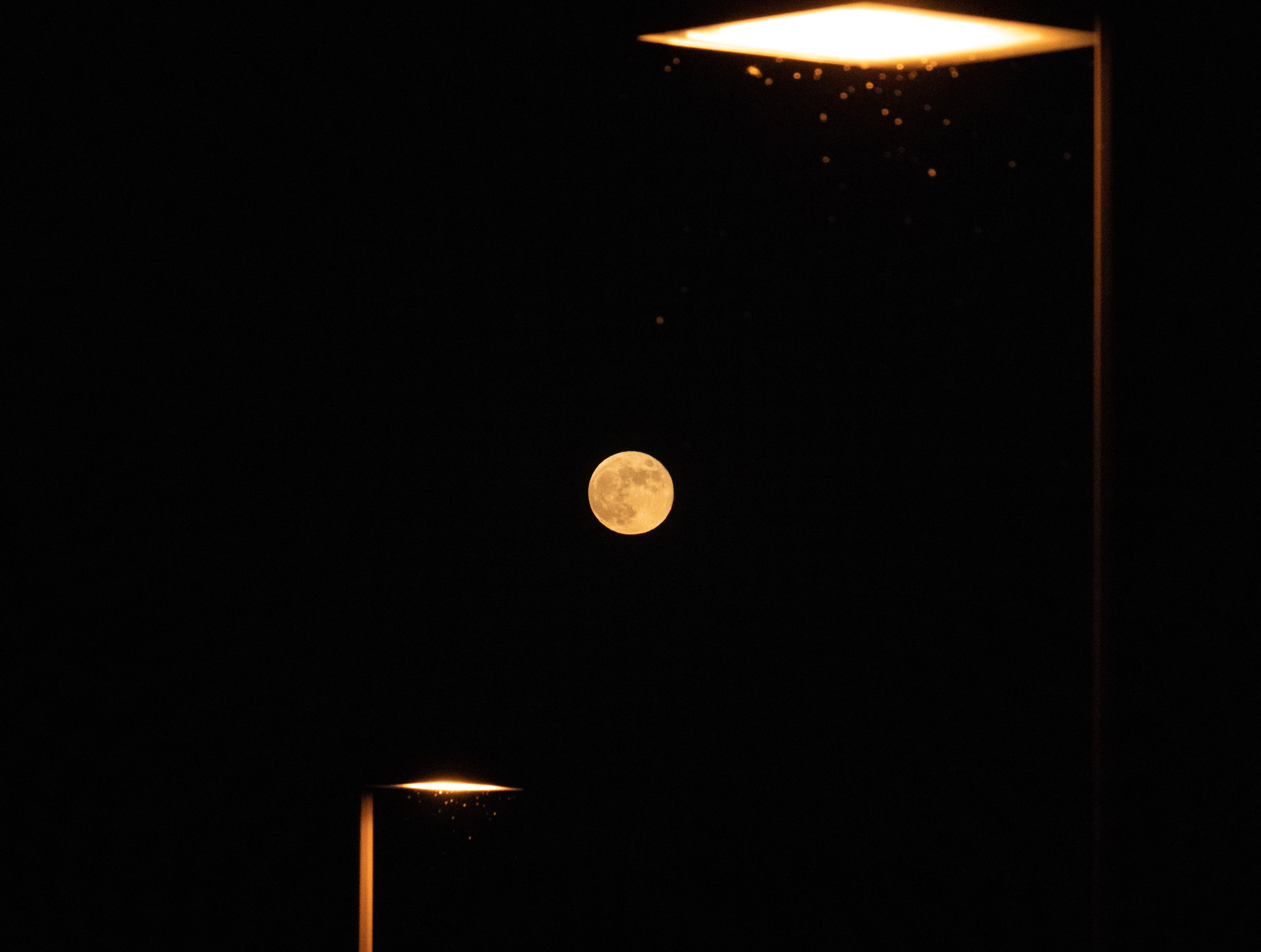 Download mobile wallpaper Lamp, Lantern, Night, Dark, Full Moon, Moon for free.