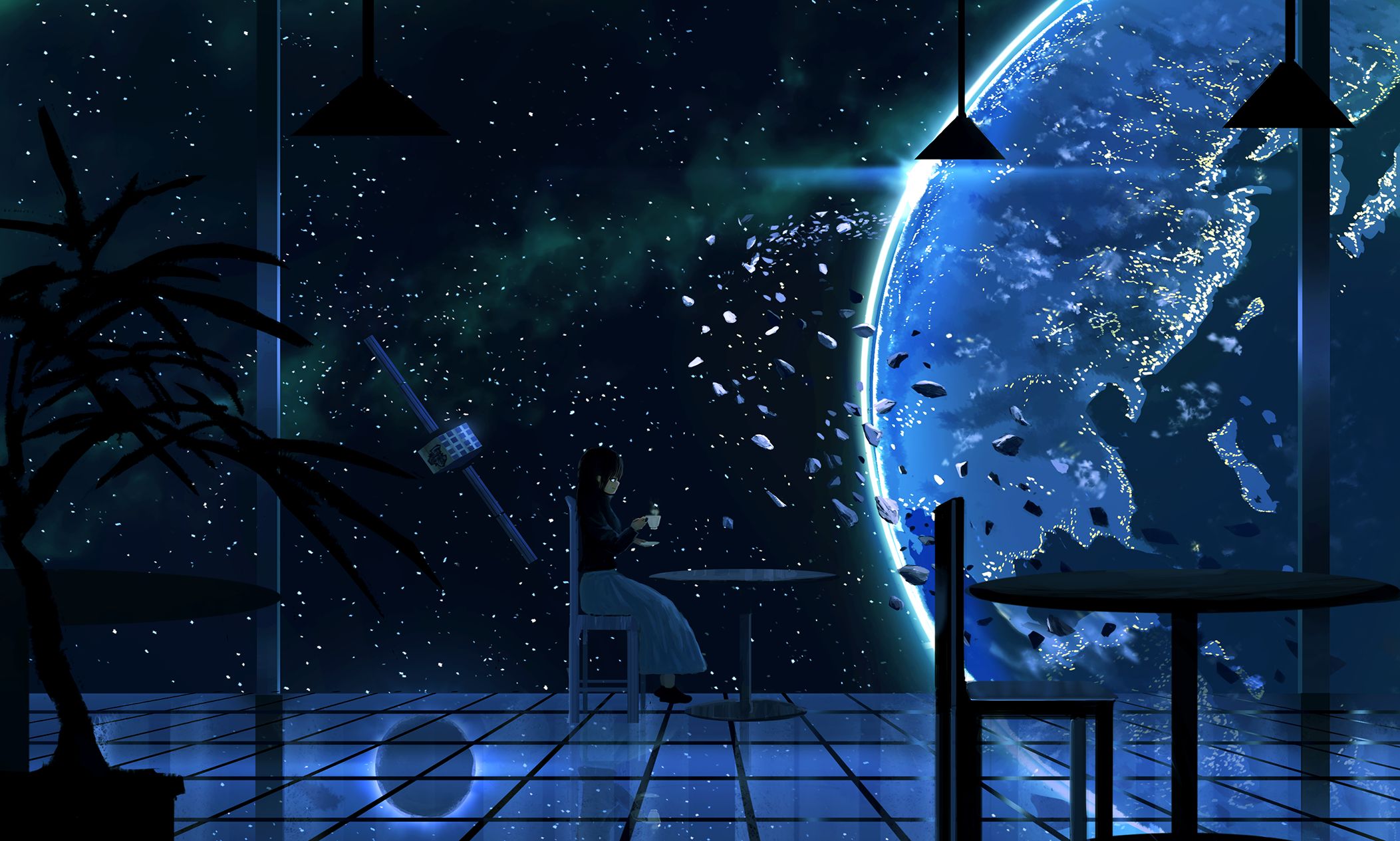 Download mobile wallpaper Anime, Night, Planet, Original for free.