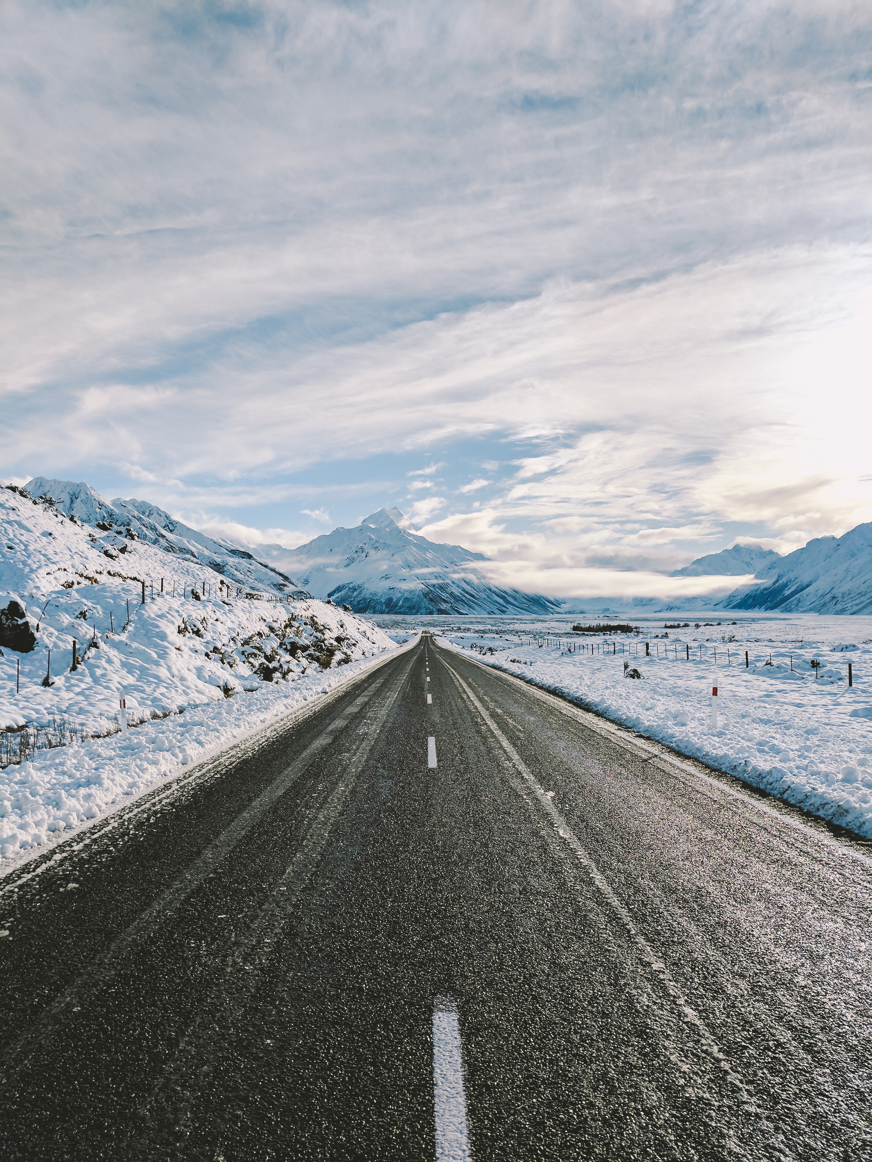 Download mobile wallpaper Winter, Snow, Road, Asphalt, Mountains, Markup, Nature for free.