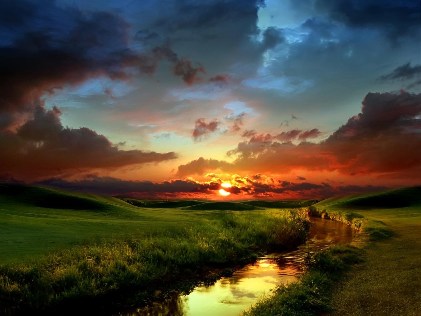 Download mobile wallpaper Rivers, Sun, Sky, Landscape, Sunset for free.